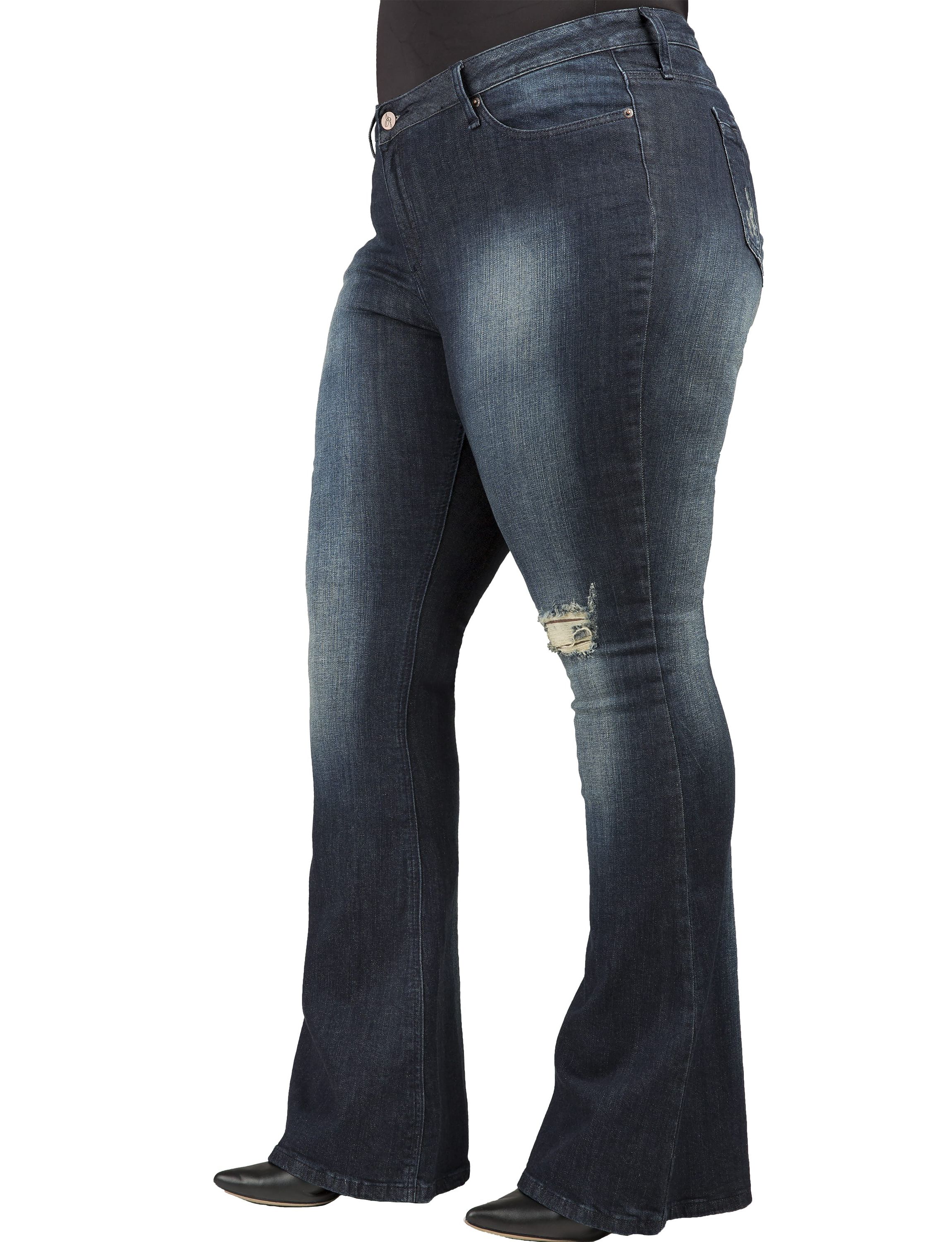 Plus Size Curvy Fit Stretch Denim Distressed Flare Jeans