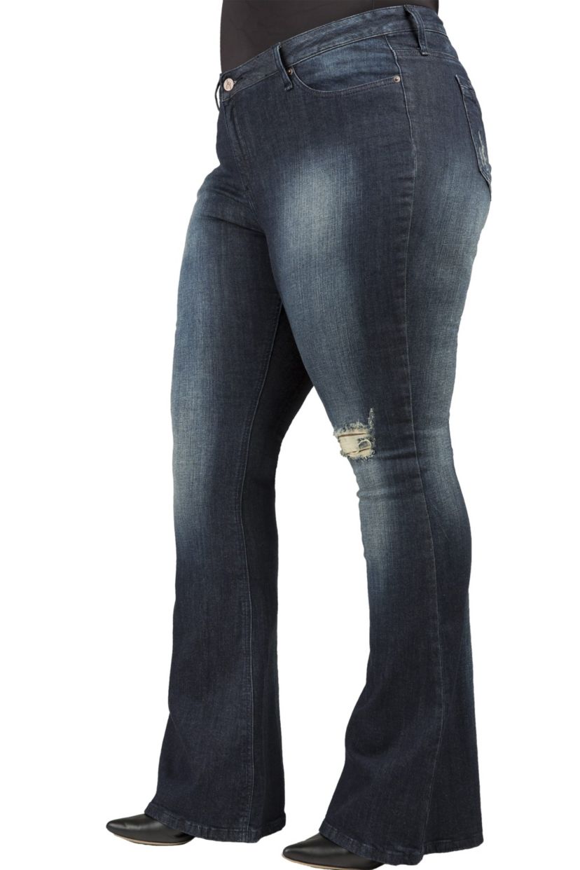 Plus Size Curvy Fit Stretch Denim Distressed Flare Jeans