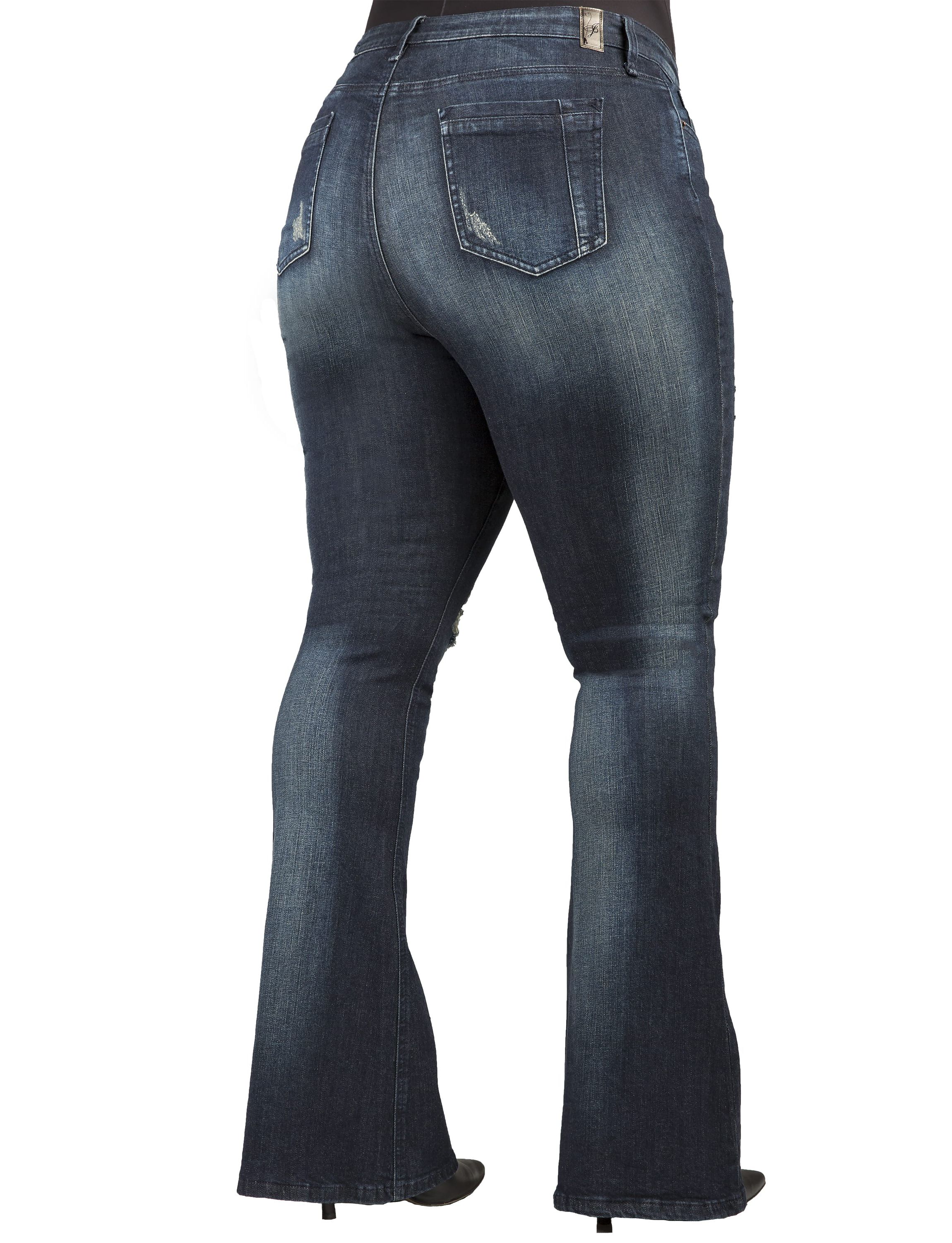 Plus Size Curvy Fit Stretch Denim Distressed Flare Jeans