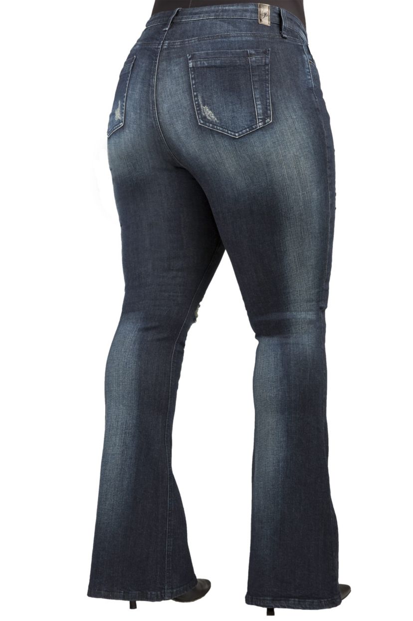 Plus Size Curvy Fit Stretch Denim Distressed Flare Jeans