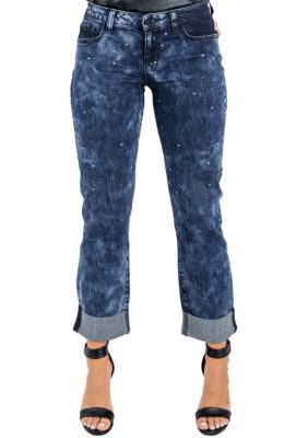 Poetic Justice Women's Encrusted Diamond Boyfriend Jeans, 29