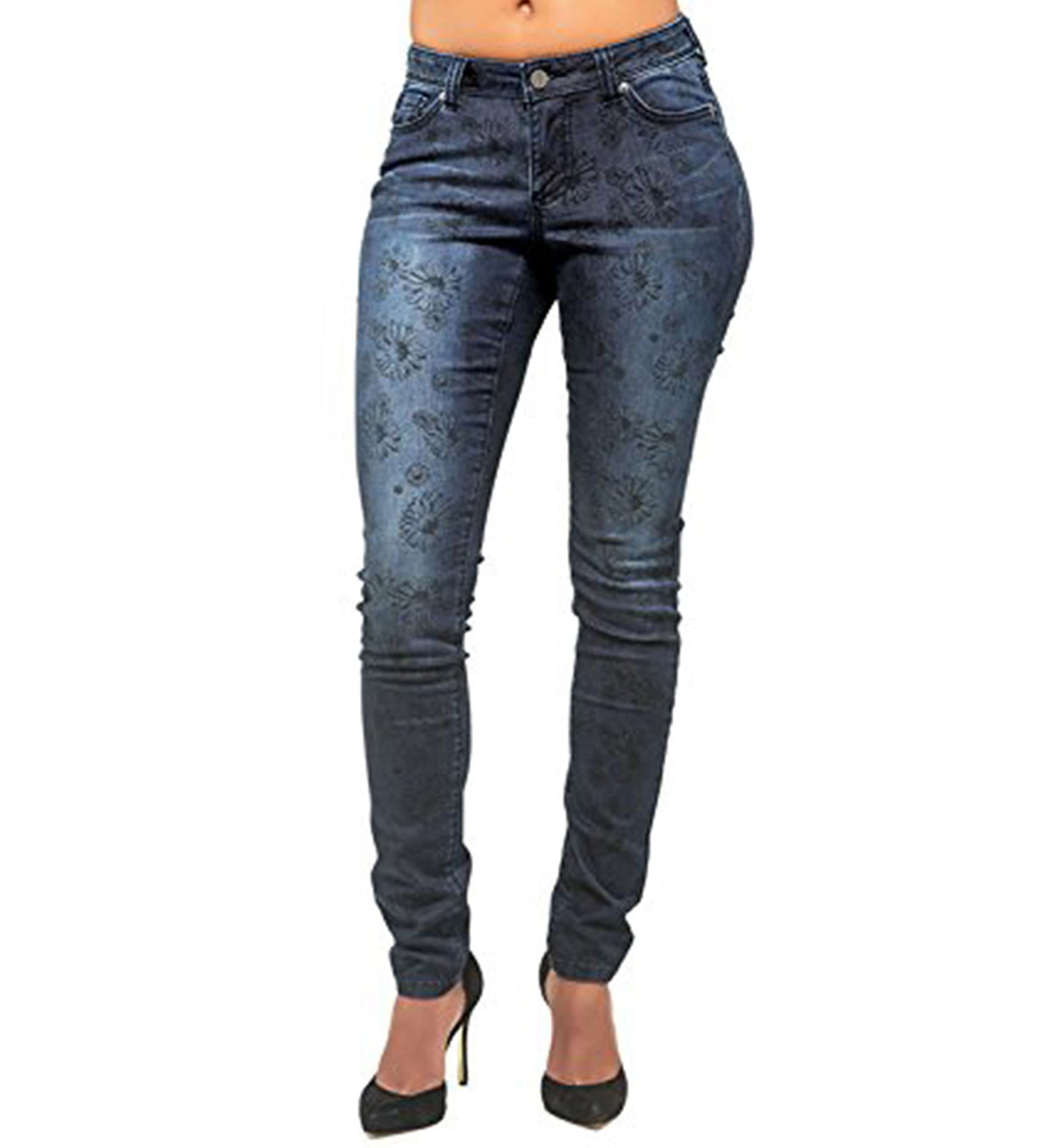 Daisy Printed Mid Rise Skinny Jeans
