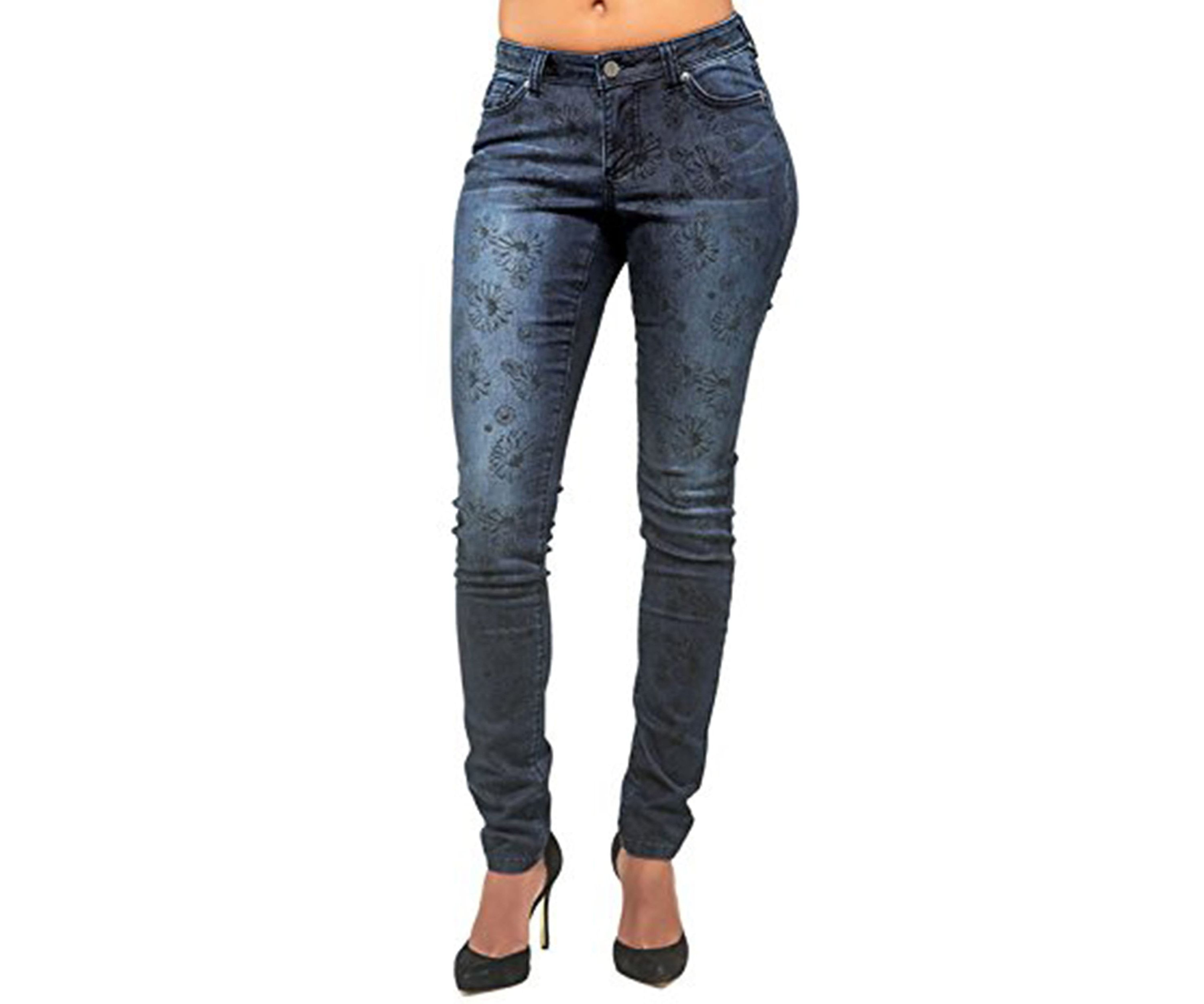 Daisy Printed Mid Rise Skinny Jeans