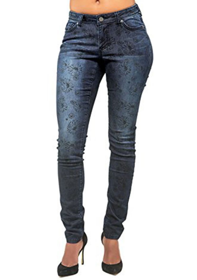 Daisy Printed Mid Rise Skinny Jeans