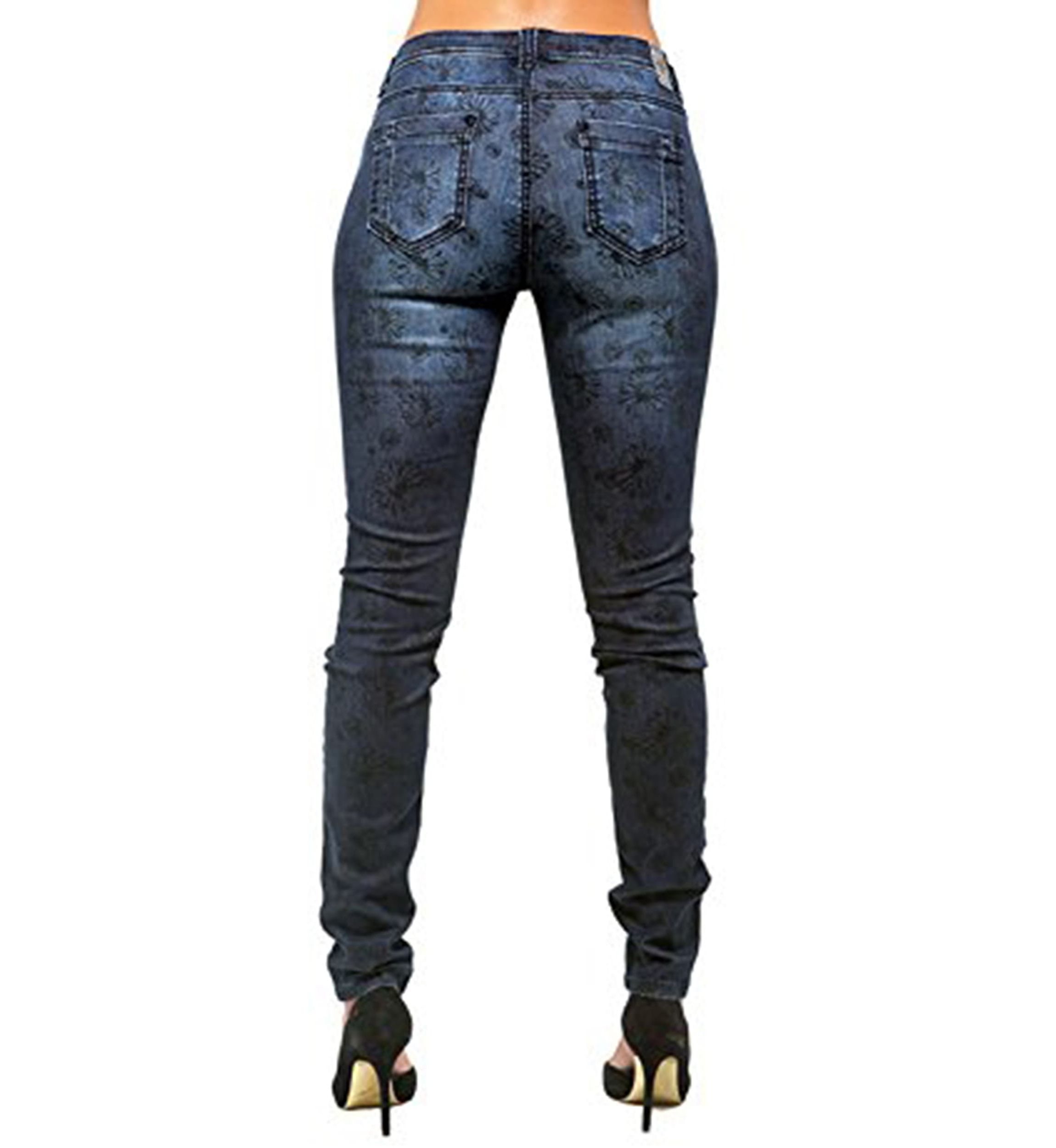 Daisy Printed Mid Rise Skinny Jeans