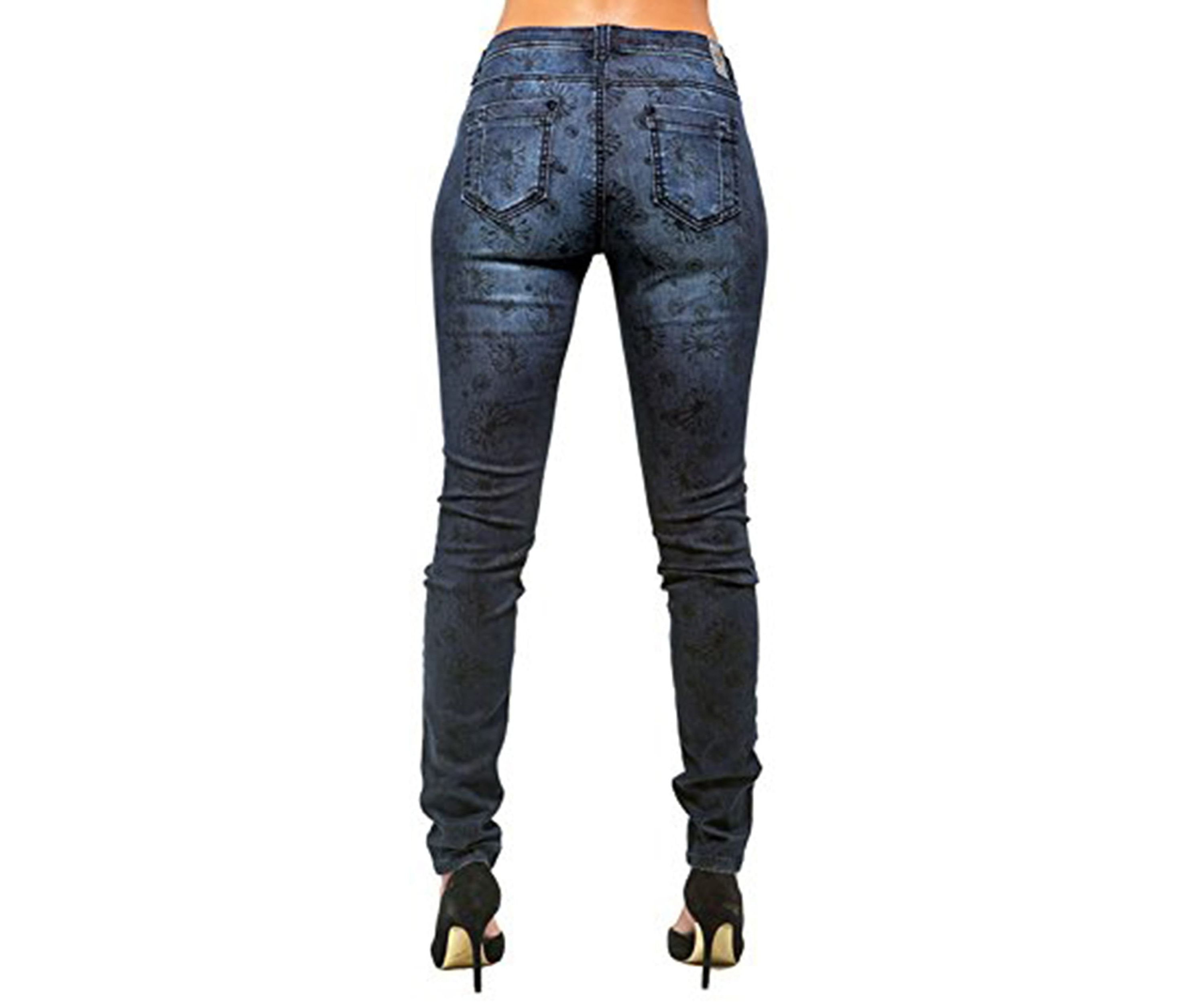 Daisy Printed Mid Rise Skinny Jeans