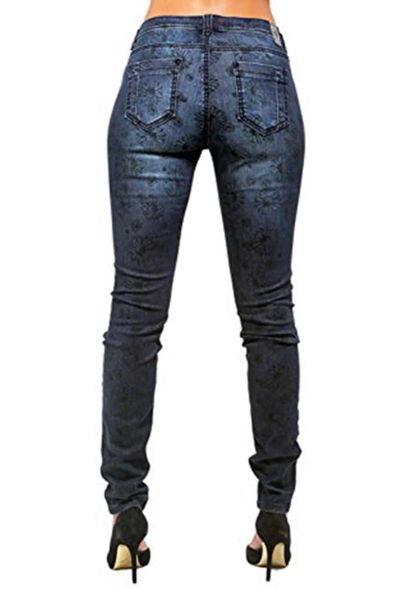 Daisy Printed Mid Rise Skinny Jeans