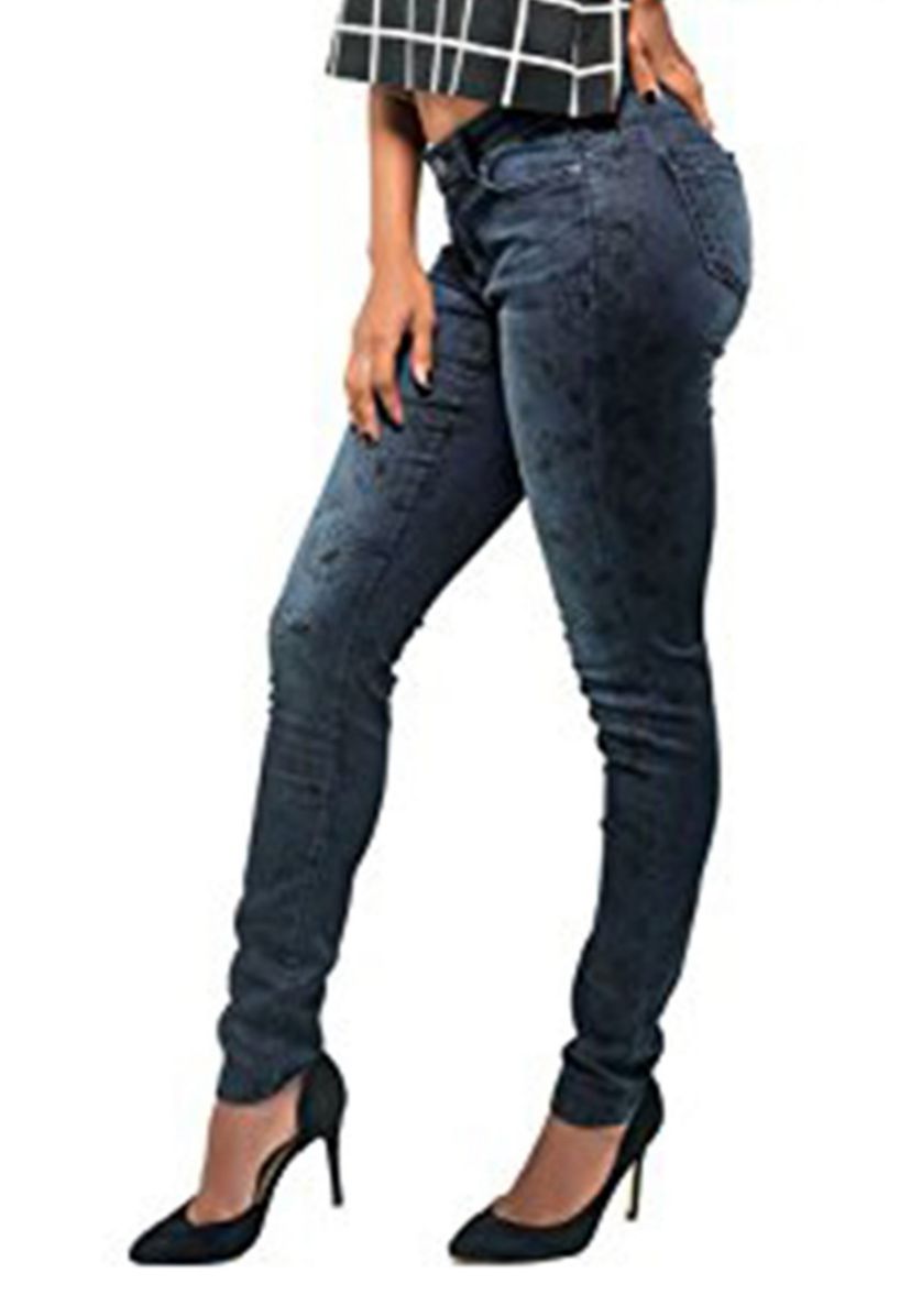 Daisy Printed Mid Rise Skinny Jeans