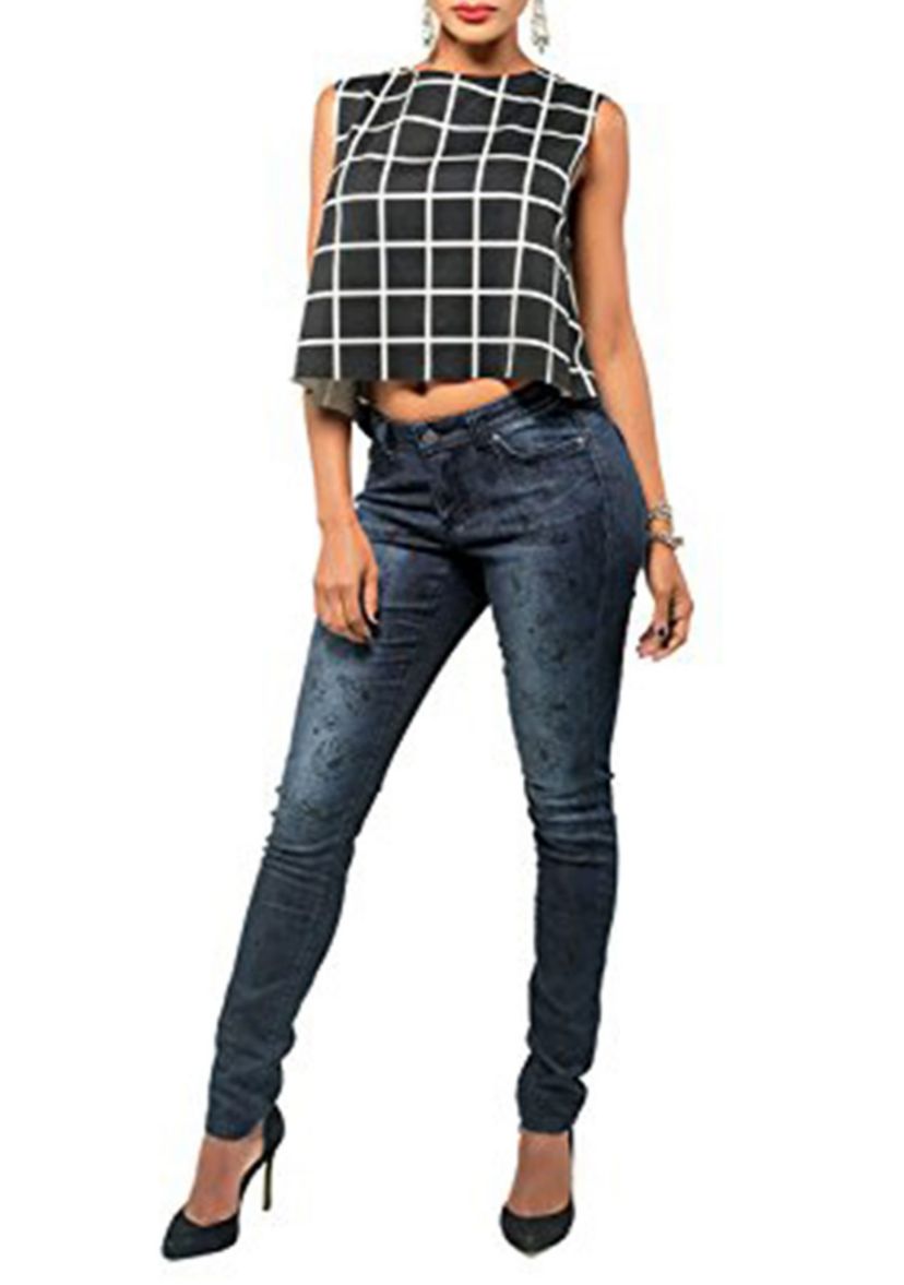 Daisy Printed Mid Rise Skinny Jeans
