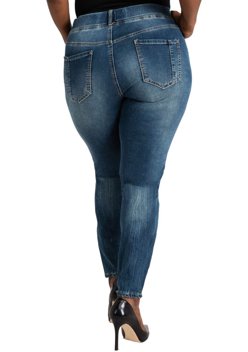 Plus Size Curvy Fit Stretch Denim Patched Jogger Pants