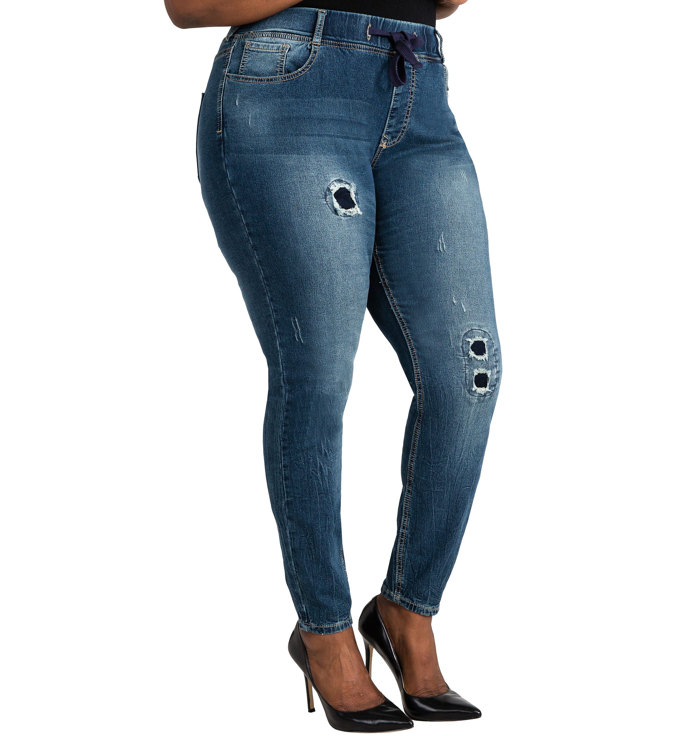 Plus Size Curvy Fit Stretch Denim Patched Jogger Pants