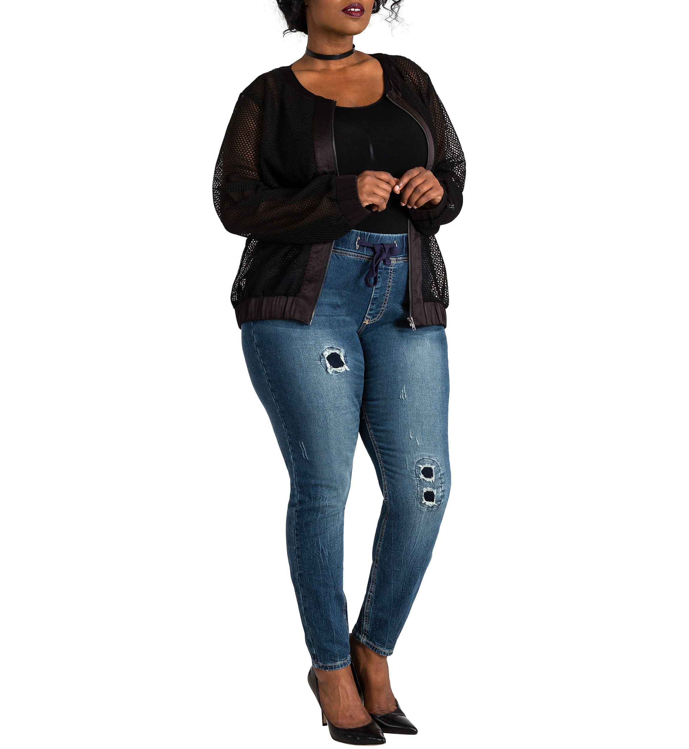 Plus Size Curvy Fit Stretch Denim Patched Jogger Pants