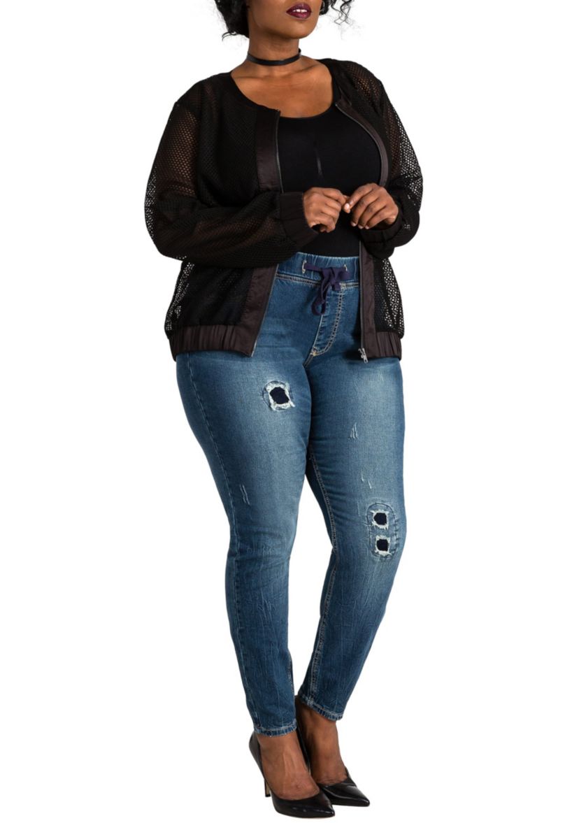 Plus Size Curvy Fit Stretch Denim Patched Jogger Pants