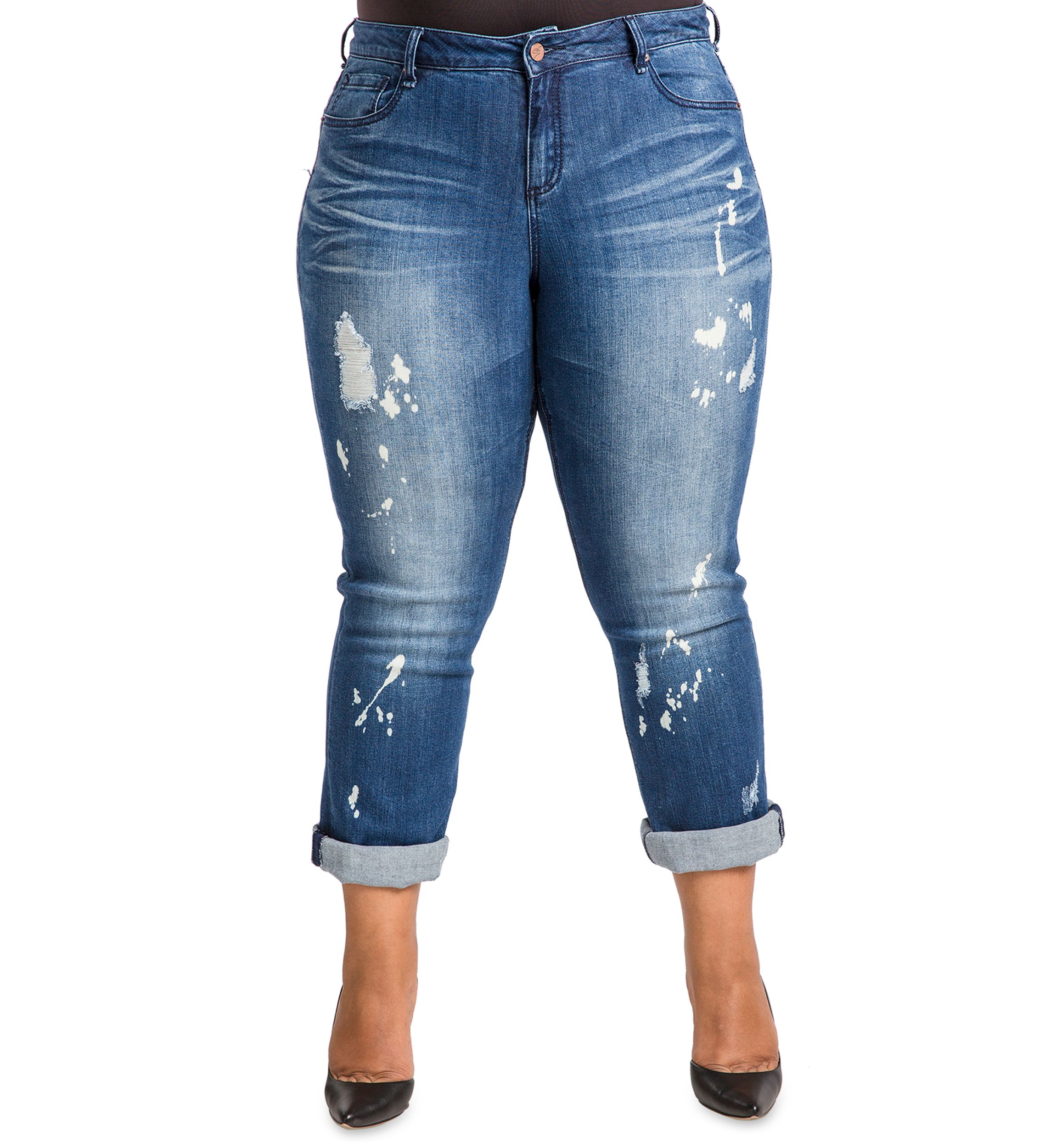 Poetic Justice Plus Size Womens Curvy Fit Blue Bleach Spots Boyfriend Jeans