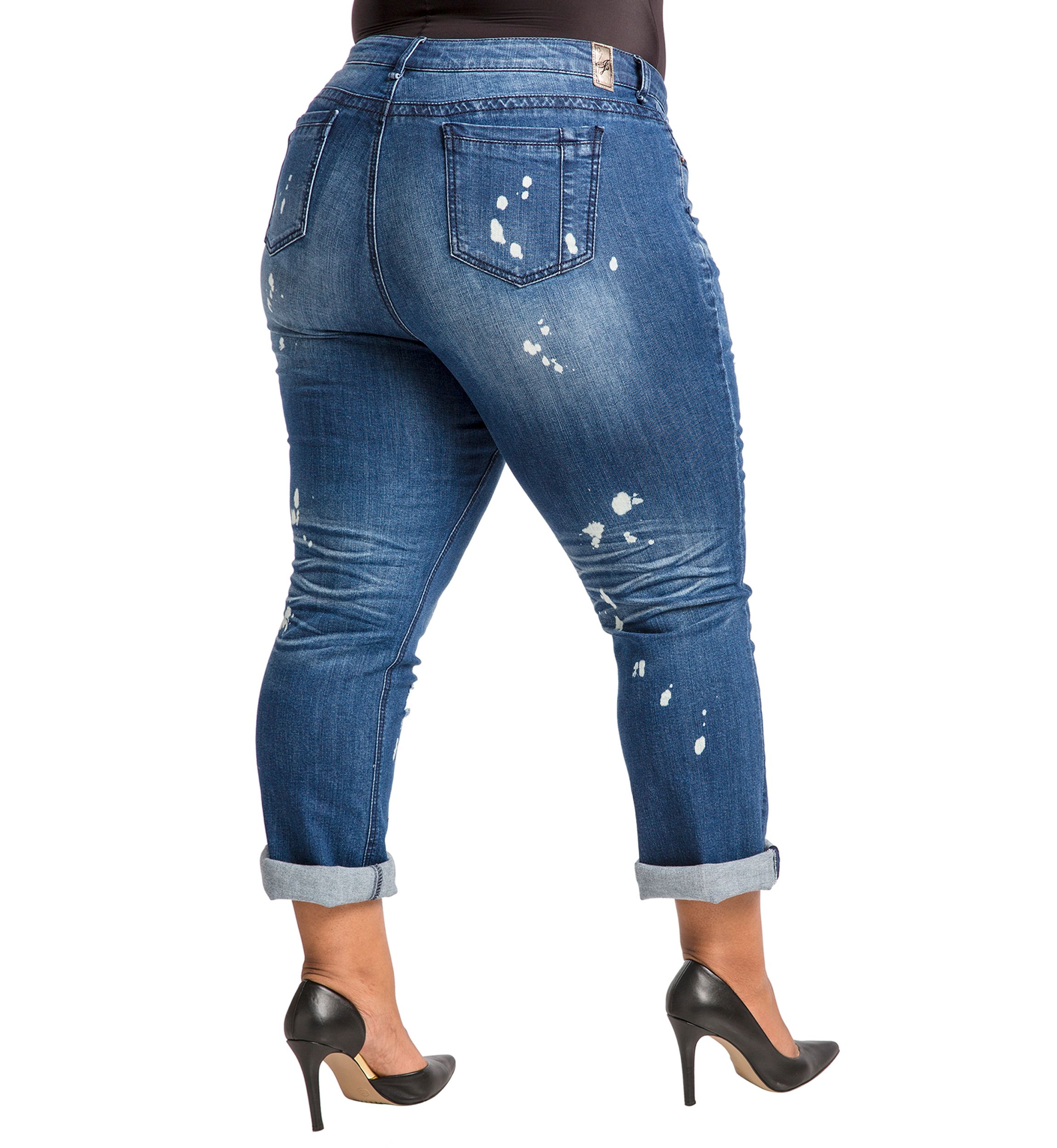 Poetic Justice Plus Size Womens Curvy Fit Blue Bleach Spots Boyfriend Jeans