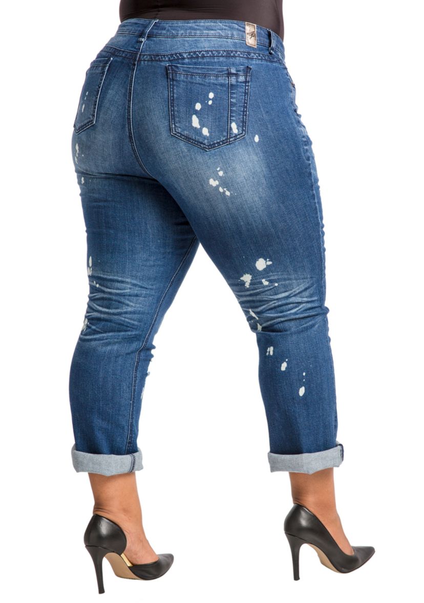 Poetic Justice Plus Size Womens Curvy Fit Blue Bleach Spots Boyfriend Jeans