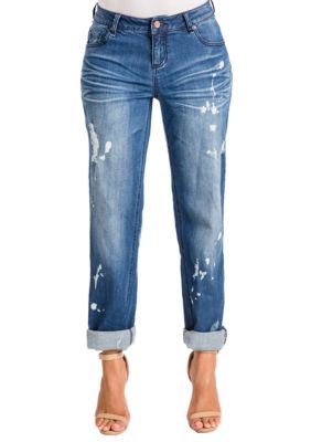 Poetic Justice Women's Curvy Fit Medium Vintage Stretch Rolled Boyfriend Jeans, 31