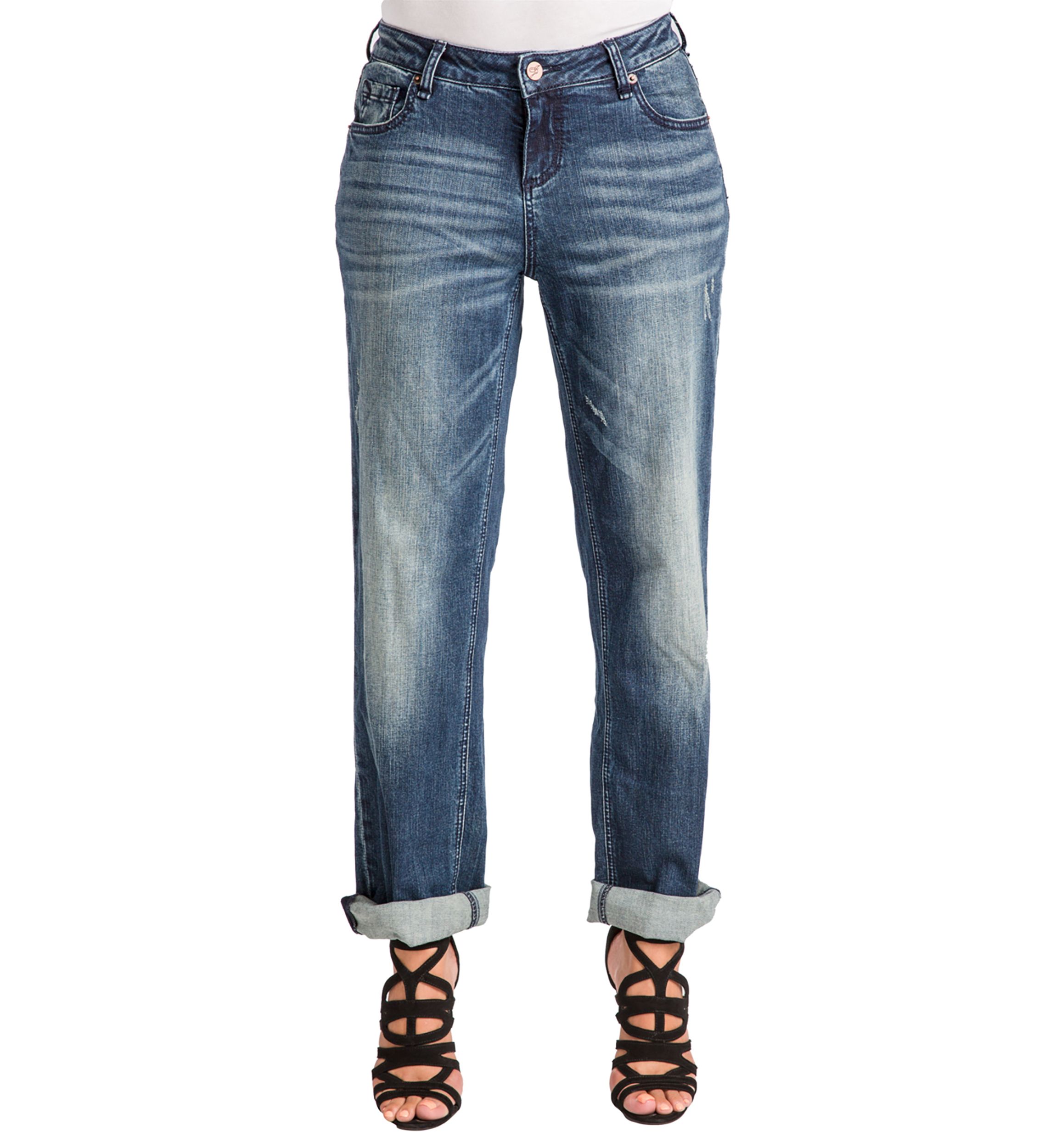 Poetic Justice Womens Curvy Fit Medium Vintage Stretch Rolled Boyfriend Jeans