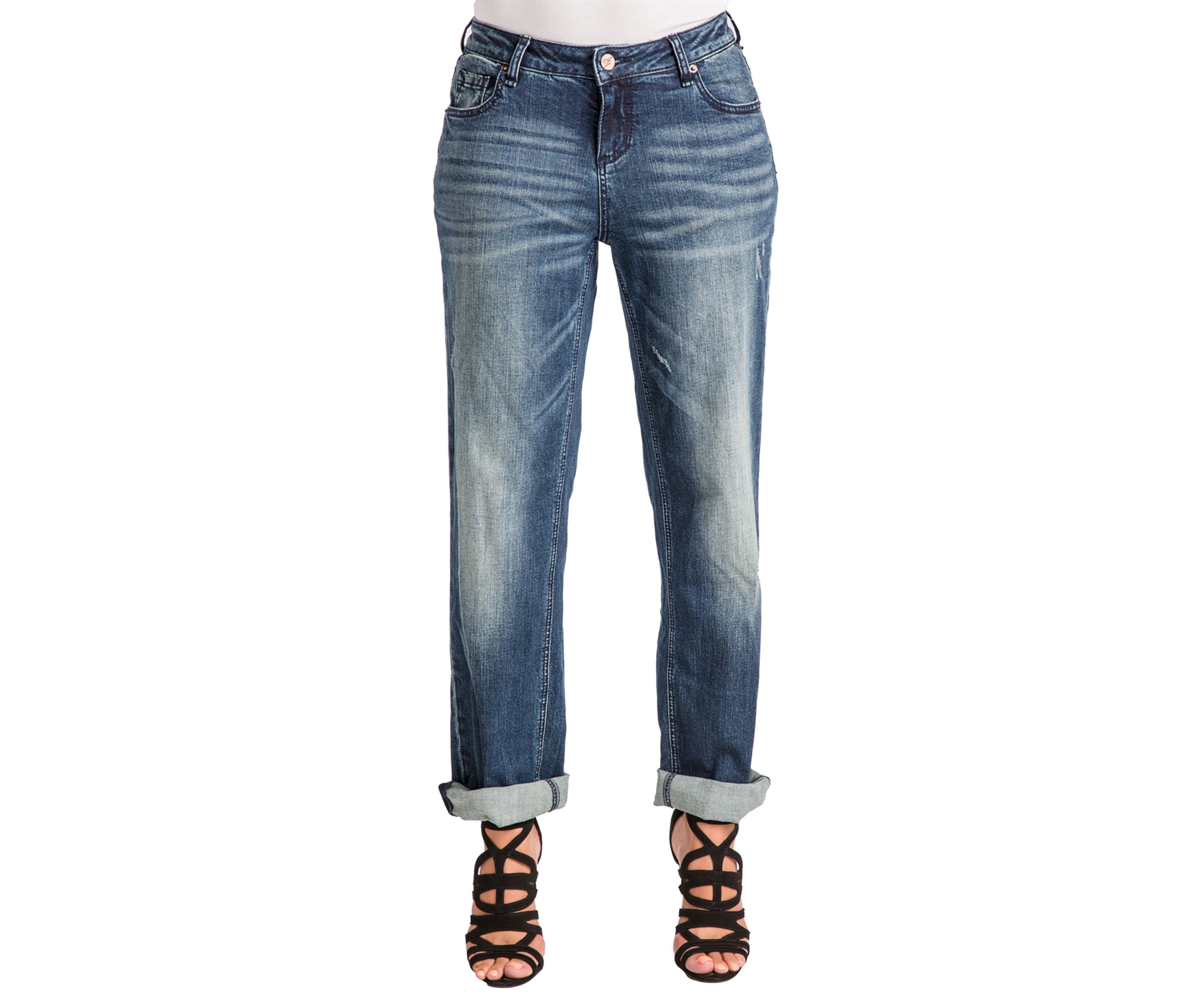 Poetic Justice Womens Curvy Fit Medium Vintage Stretch Rolled Boyfriend Jeans