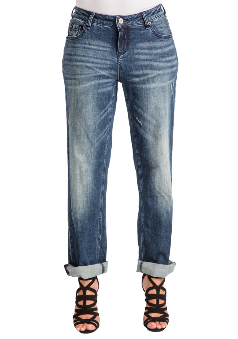 Poetic Justice Womens Curvy Fit Medium Vintage Stretch Rolled Boyfriend Jeans