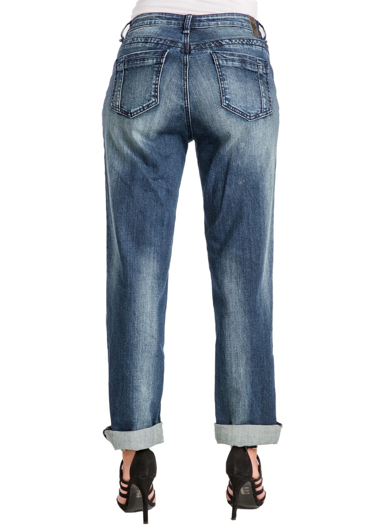 Poetic Justice Womens Curvy Fit Medium Vintage Stretch Rolled Boyfriend Jeans