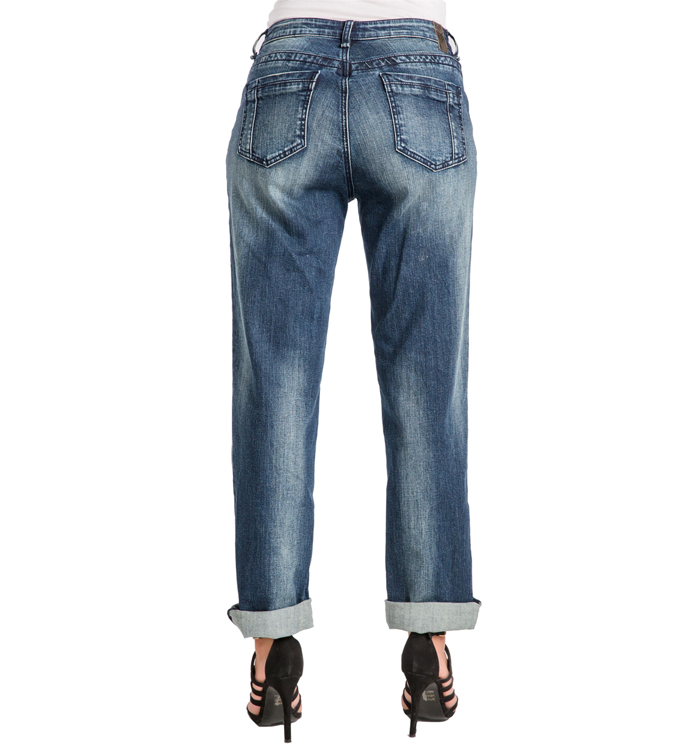 Poetic Justice Womens Curvy Fit Medium Vintage Stretch Rolled Boyfriend Jeans