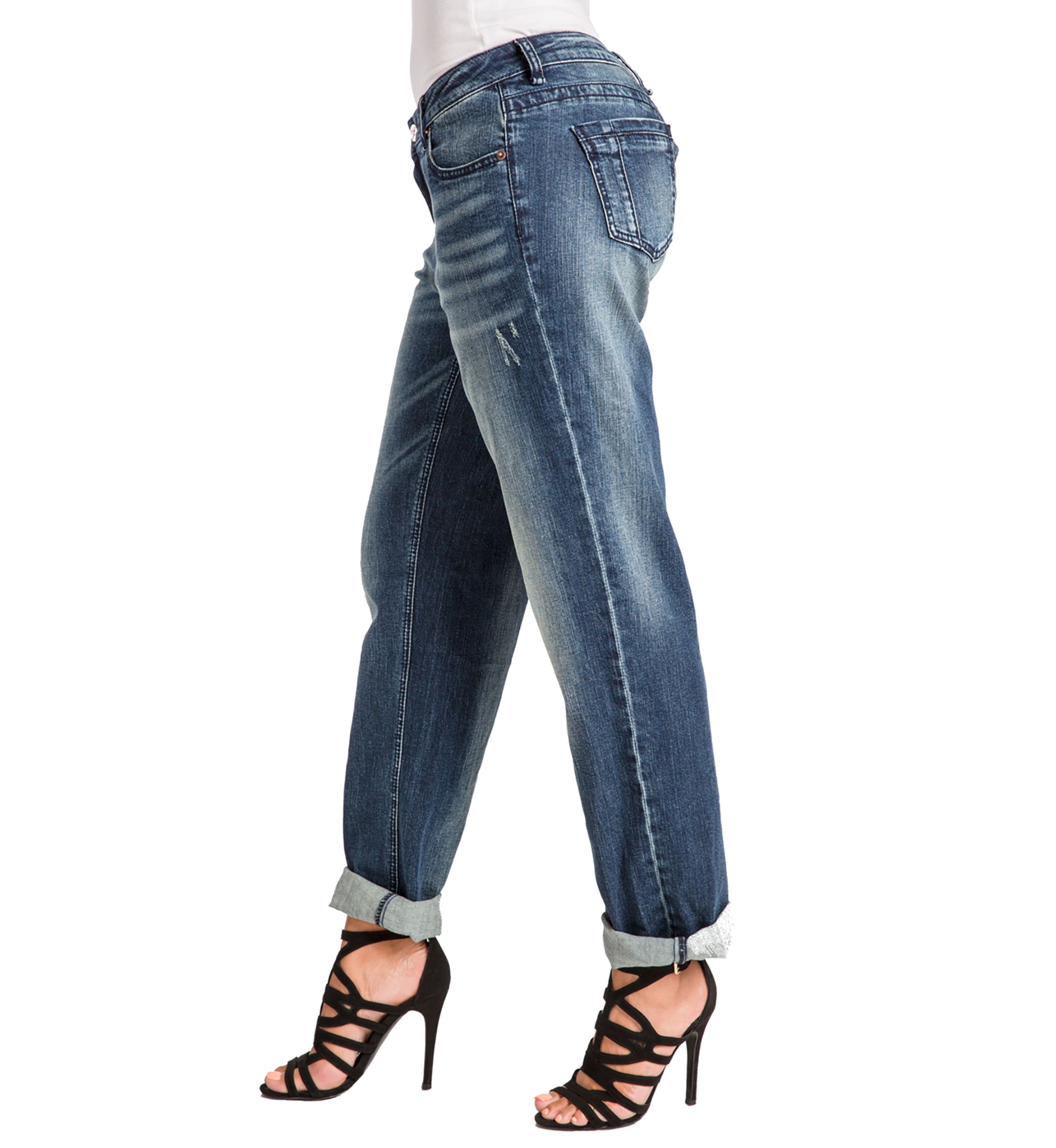 Poetic Justice Womens Curvy Fit Medium Vintage Stretch Rolled Boyfriend Jeans