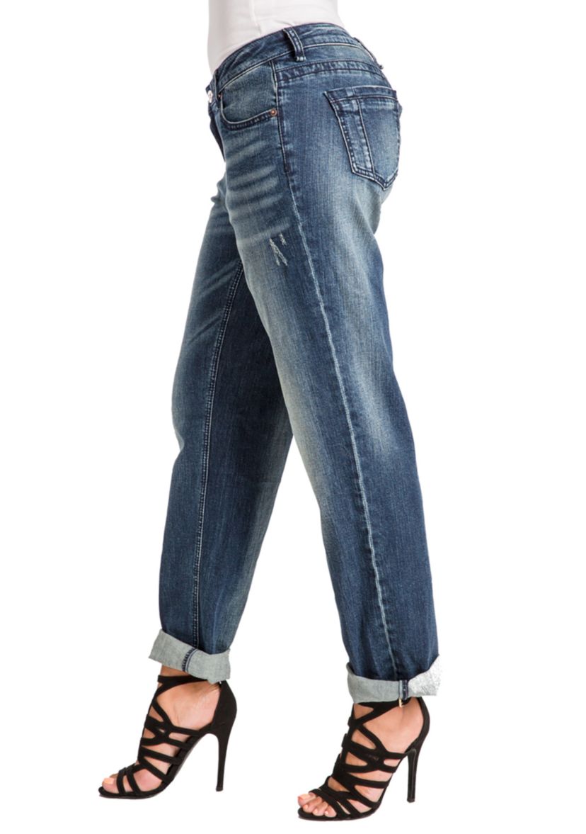 Poetic Justice Womens Curvy Fit Medium Vintage Stretch Rolled Boyfriend Jeans