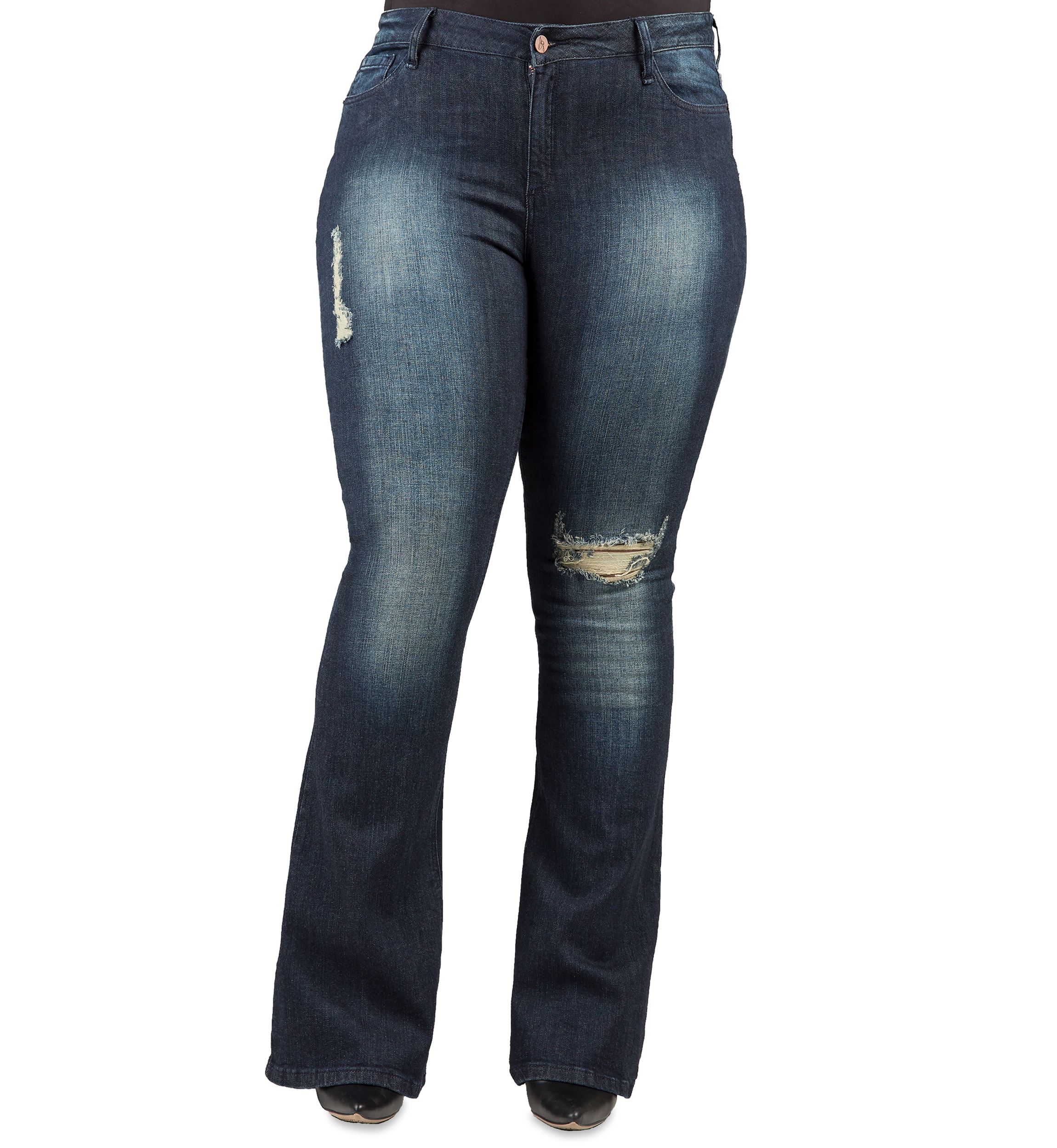 Plus Size Curvy Fit Stretch Denim Distressed Flare Jeans
