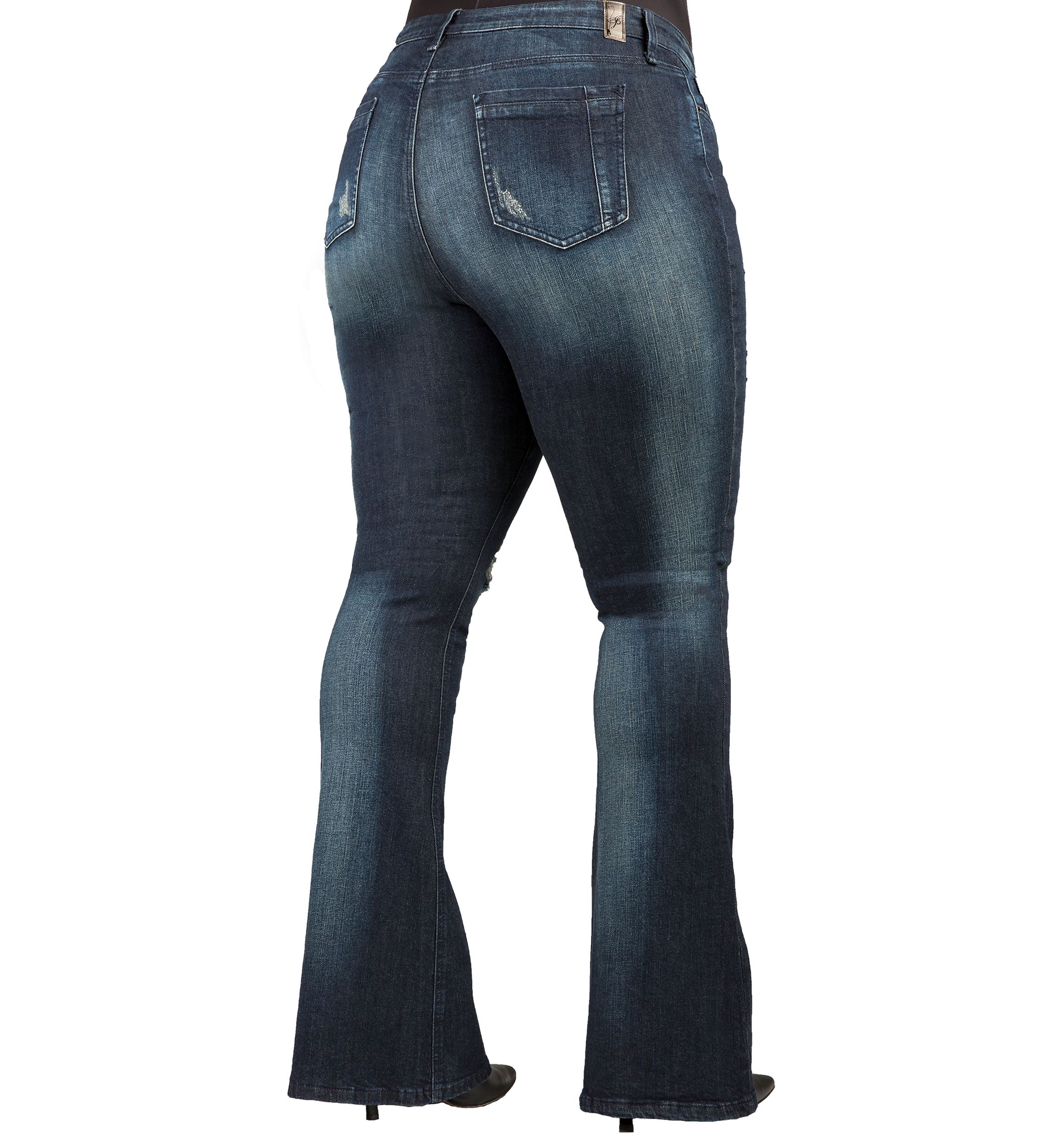 Plus Size Curvy Fit Stretch Denim Distressed Flare Jeans