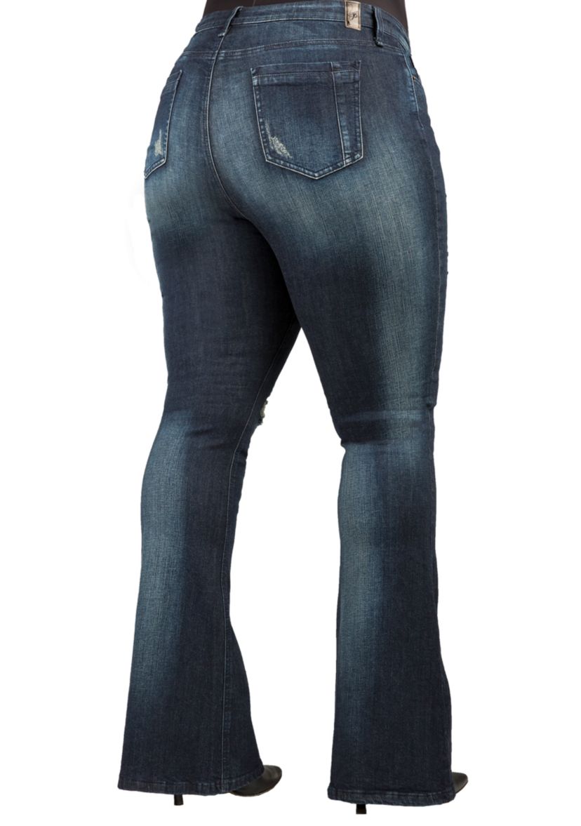 Plus Size Curvy Fit Stretch Denim Distressed Flare Jeans