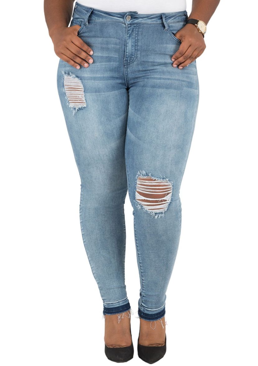 Plus Size Curvy Fit Frayed Hem Distressed Jeans