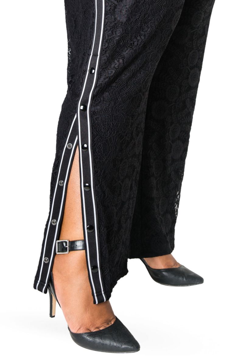 Cornelia Athletic Strip Snap Black Lace Palazzo Pants