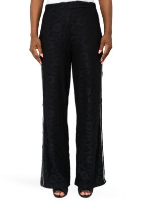 Poetic Justice Women's Cornelia Athletic Strip Black Lace Palazzo Pants