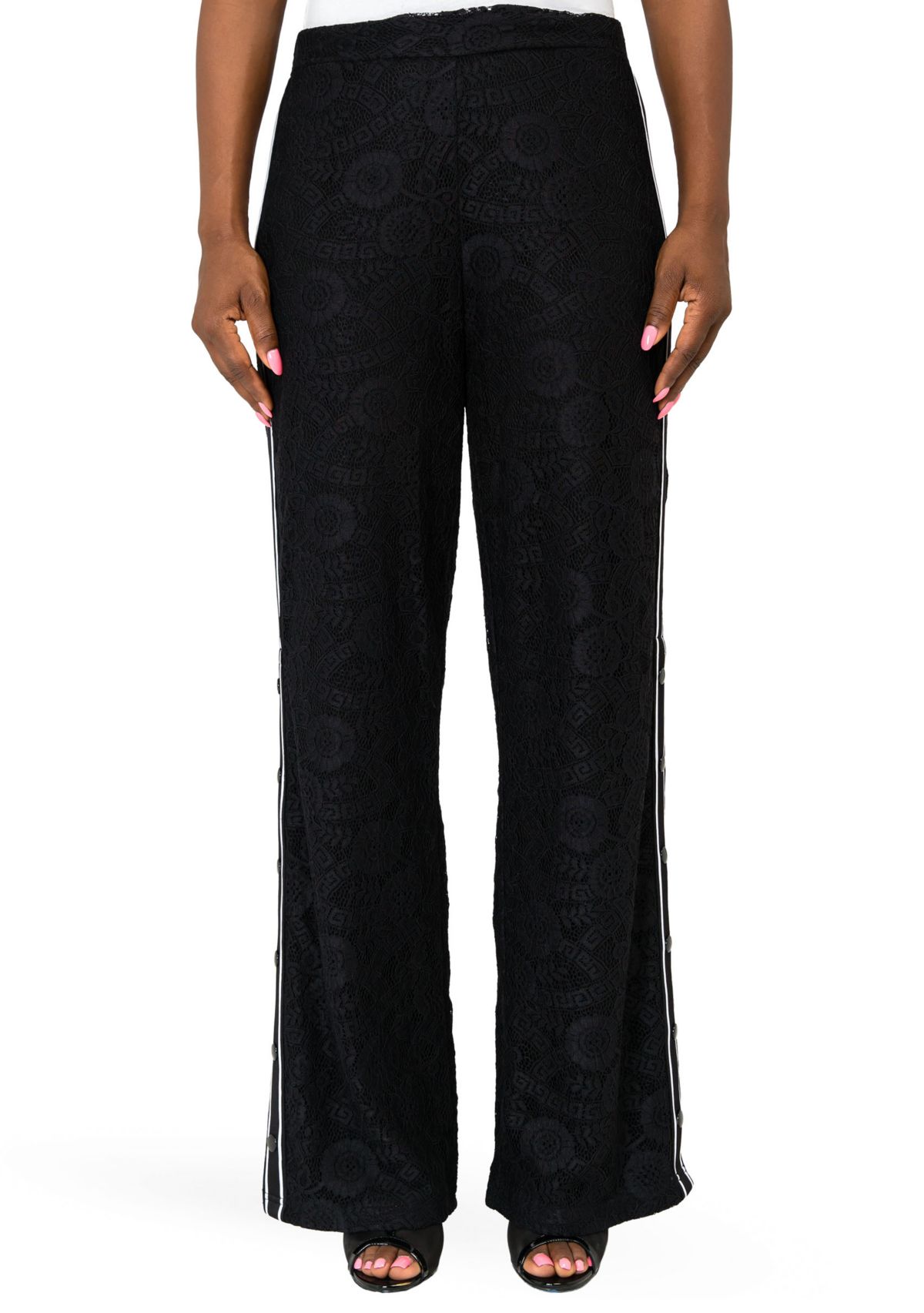Cornelia Athletic Strip Black Lace Palazzo Pants