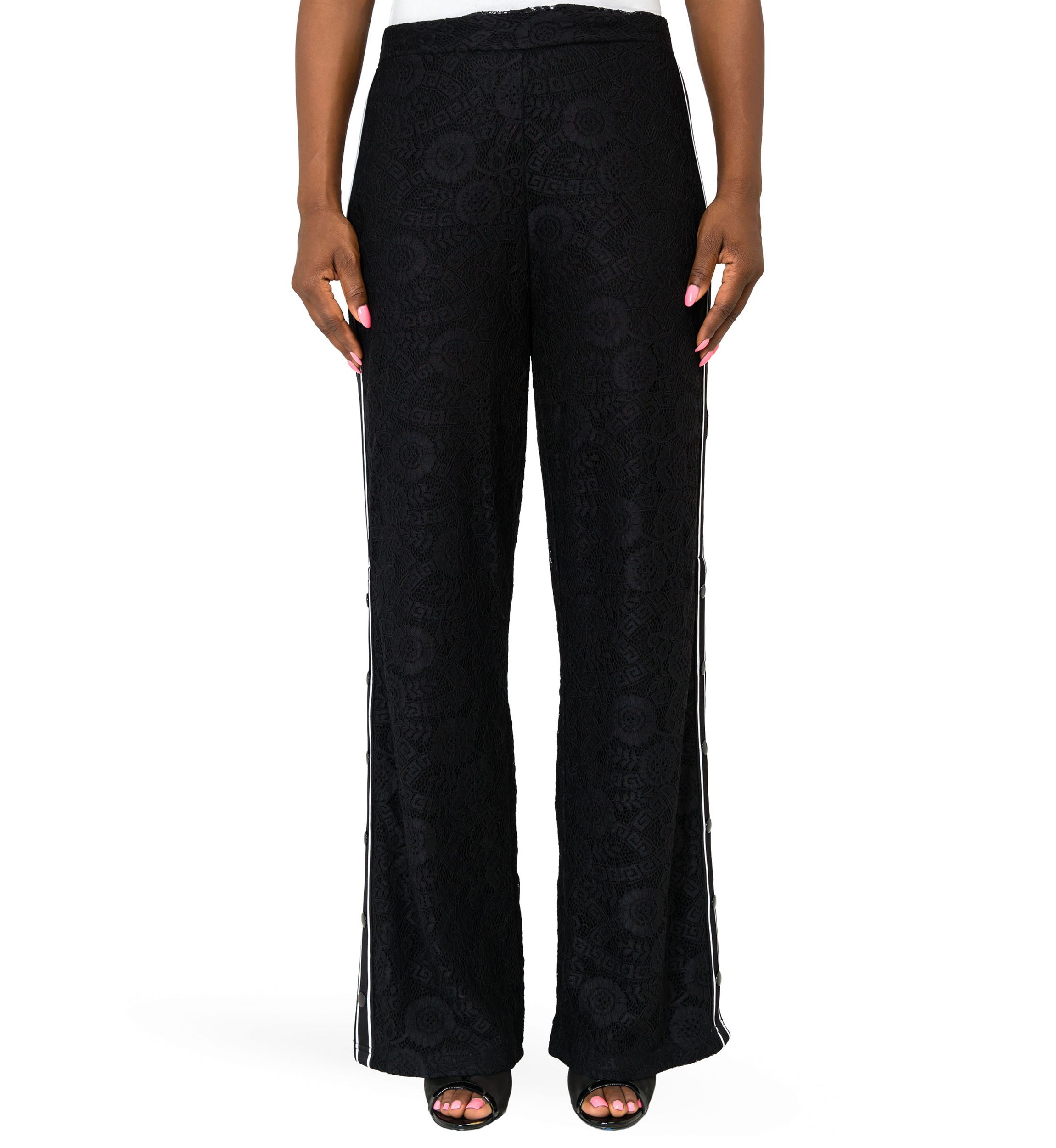 Cornelia Athletic Strip Black Lace Palazzo Pants