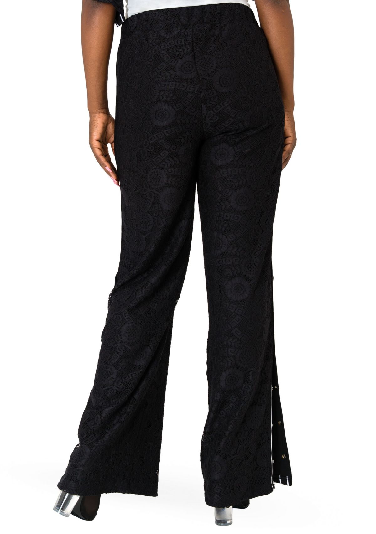 Cornelia Athletic Strip Black Lace Palazzo Pants