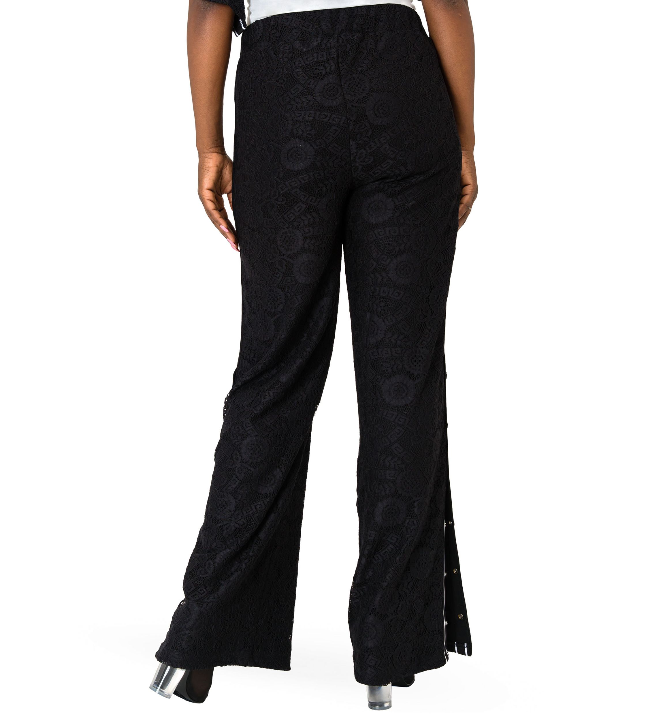 Cornelia Athletic Strip Black Lace Palazzo Pants