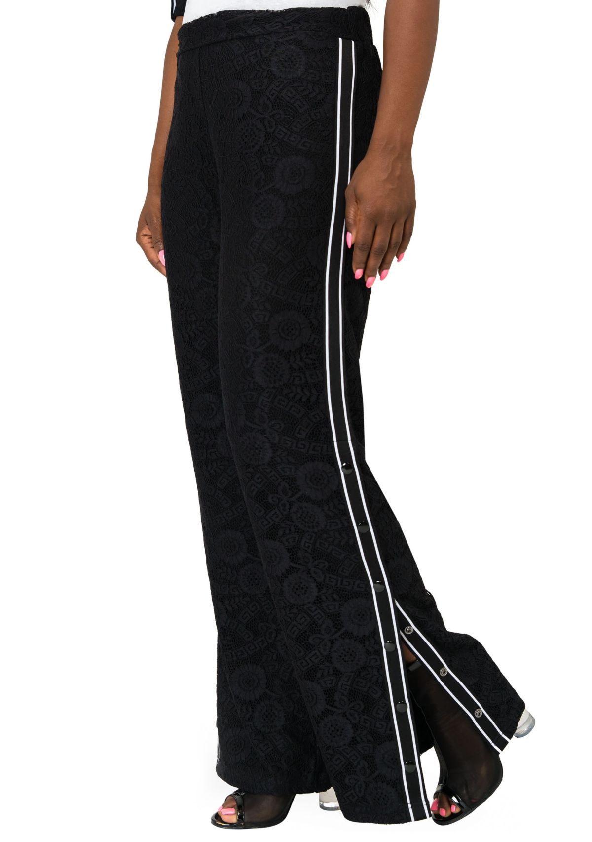 Cornelia Athletic Strip Black Lace Palazzo Pants