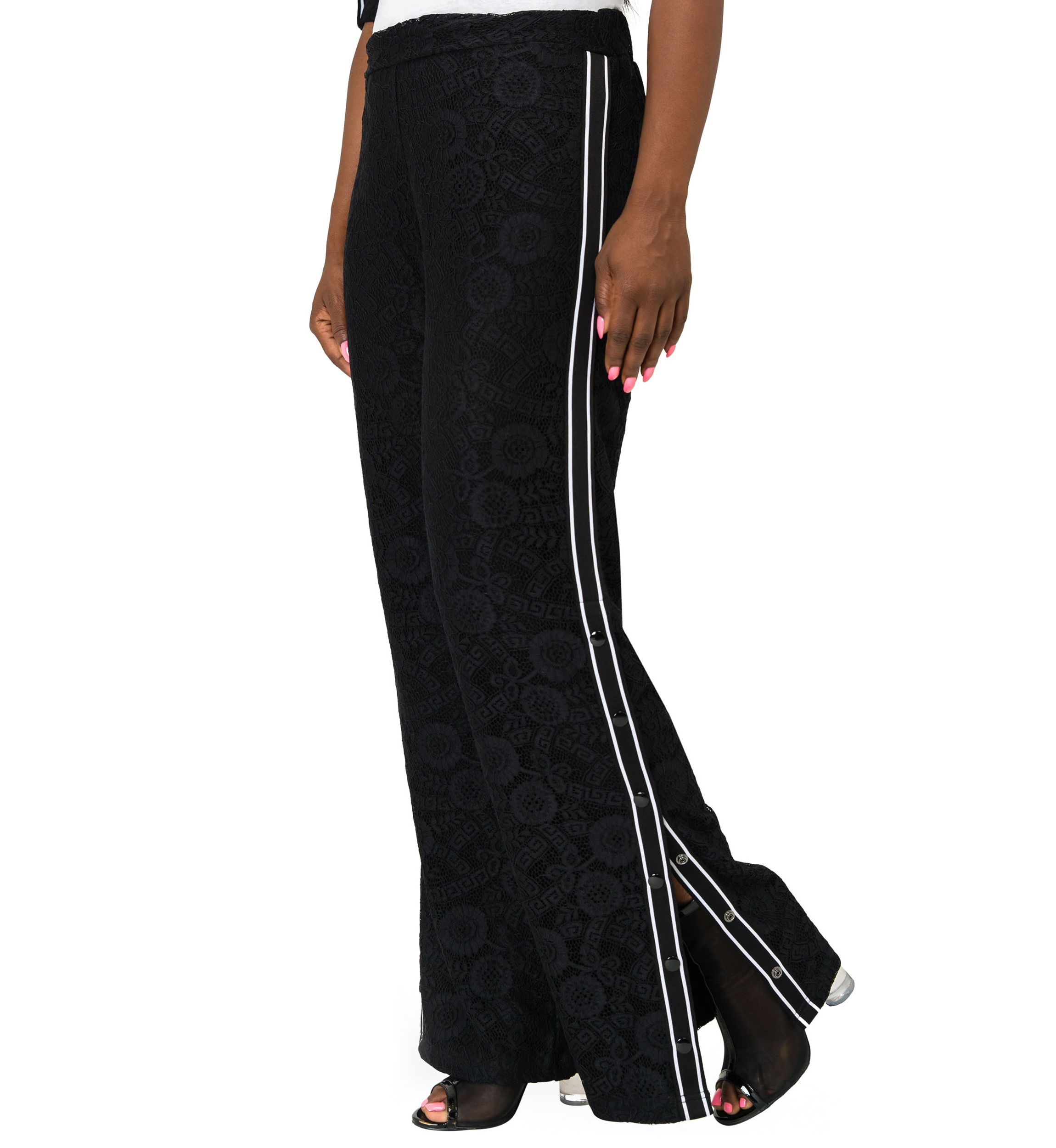 Cornelia Athletic Strip Black Lace Palazzo Pants
