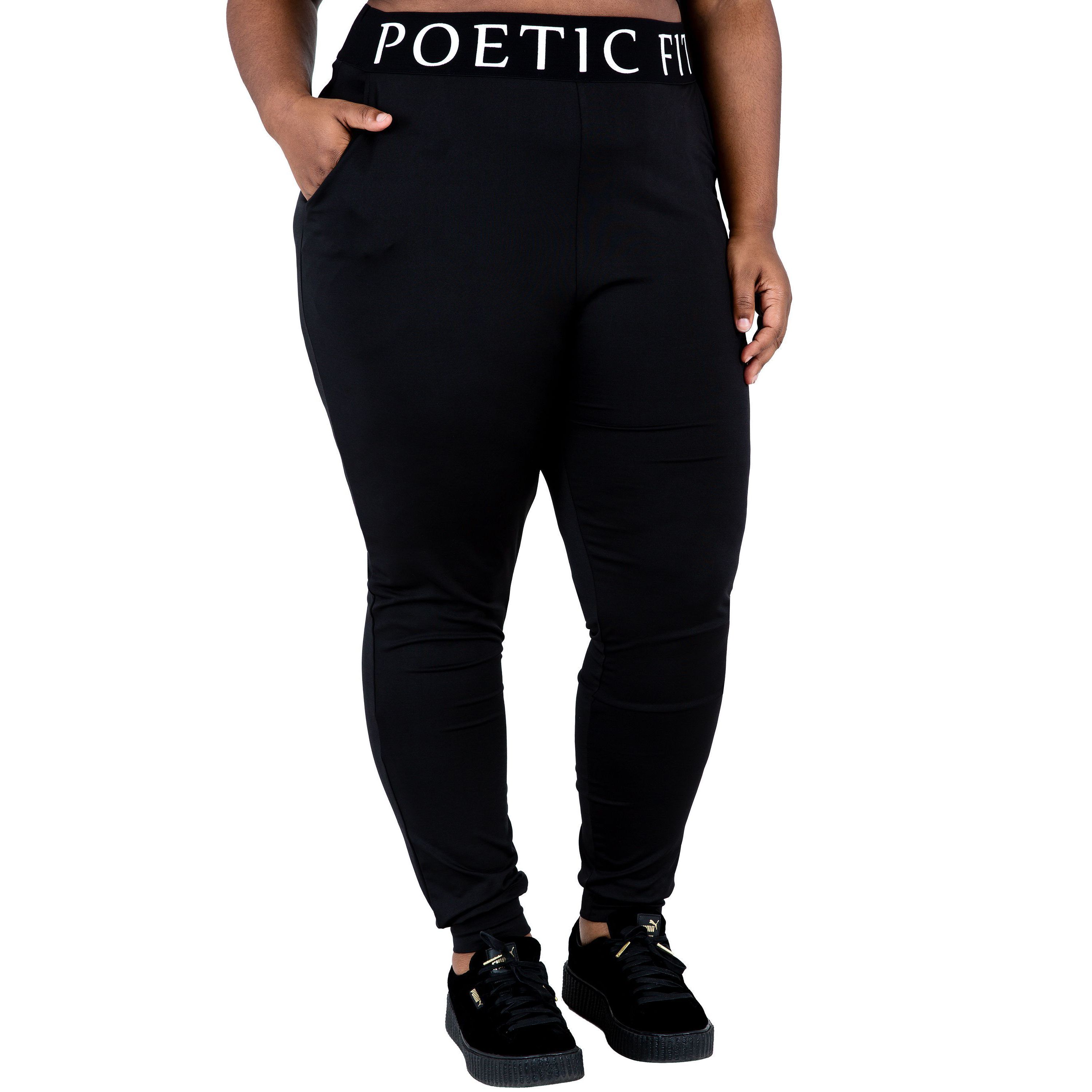 Curvy Womens Lex Black Jogger Pants w Pockets