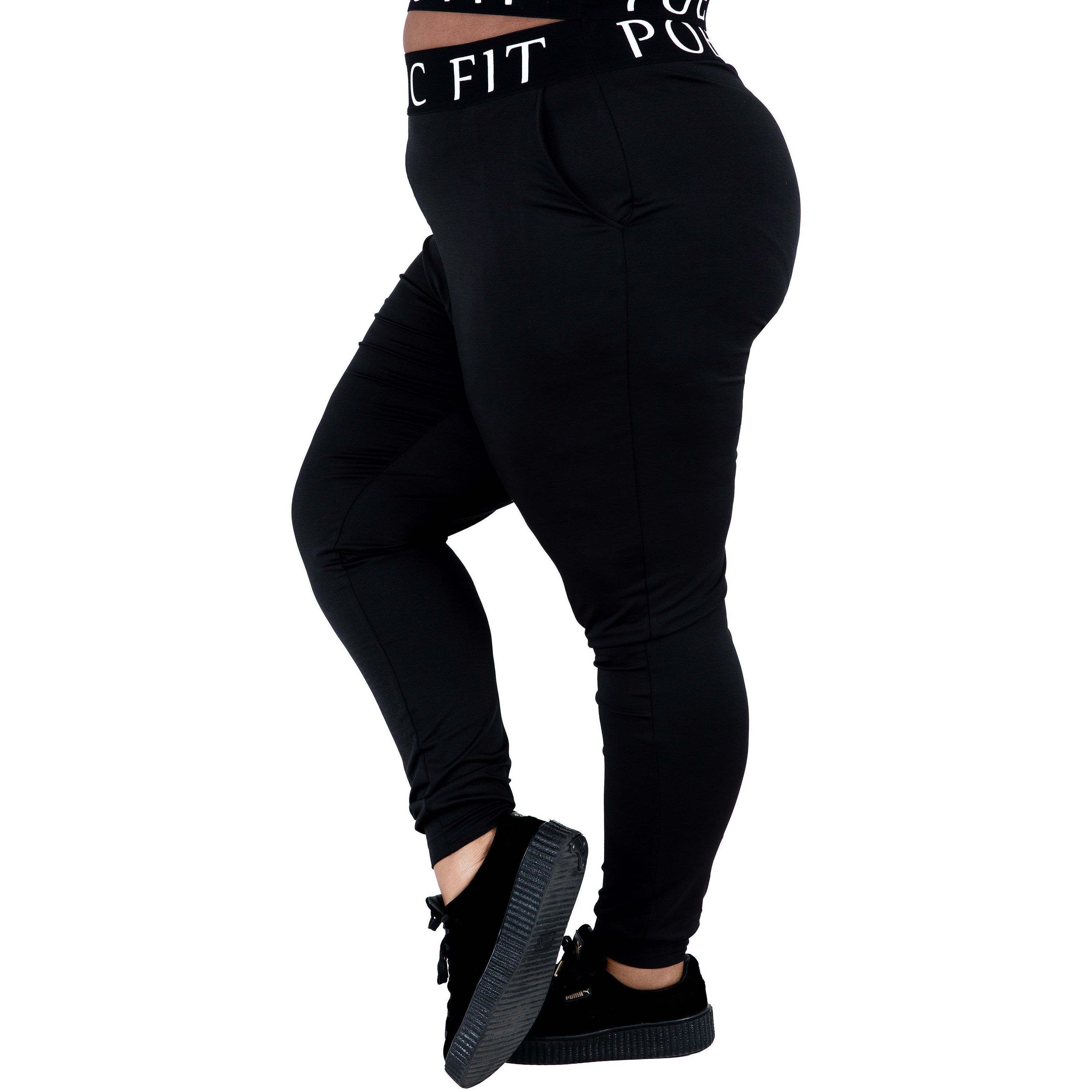Curvy Womens Lex Black Jogger Pants w Pockets