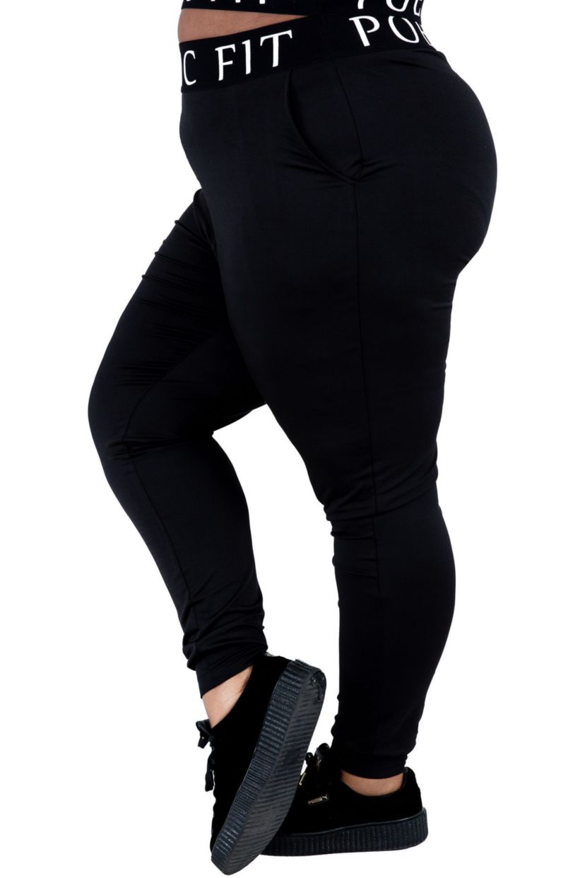 Curvy Womens Lex Black Jogger Pants w Pockets
