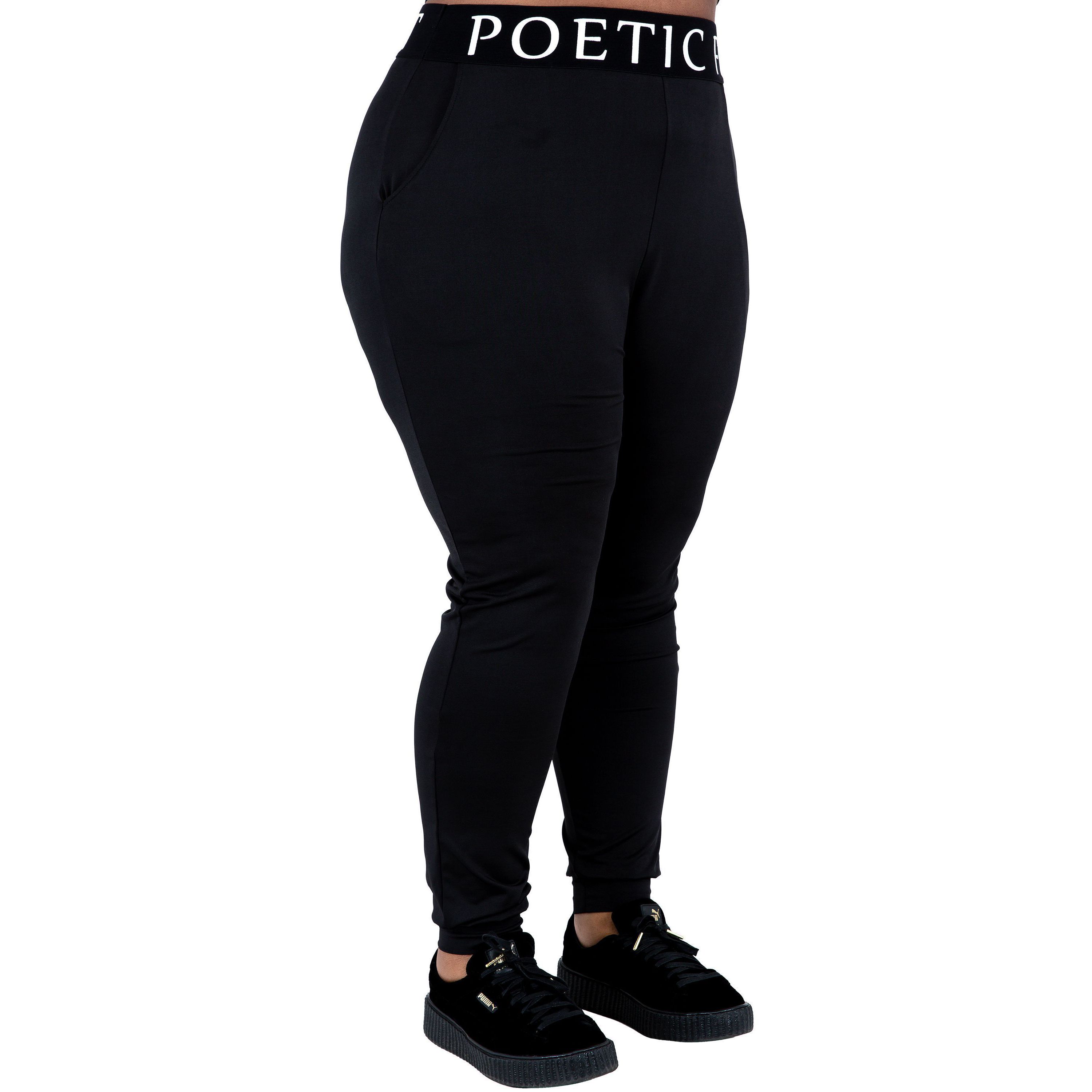 Curvy Womens Lex Black Jogger Pants w Pockets
