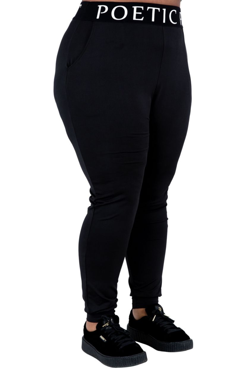 Curvy Womens Lex Black Jogger Pants w Pockets