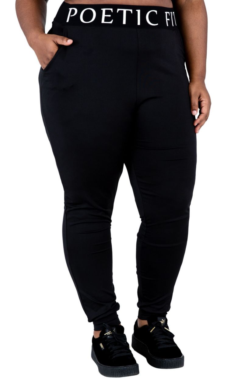 Curvy Womens Lex Black Jogger Pants w Pockets