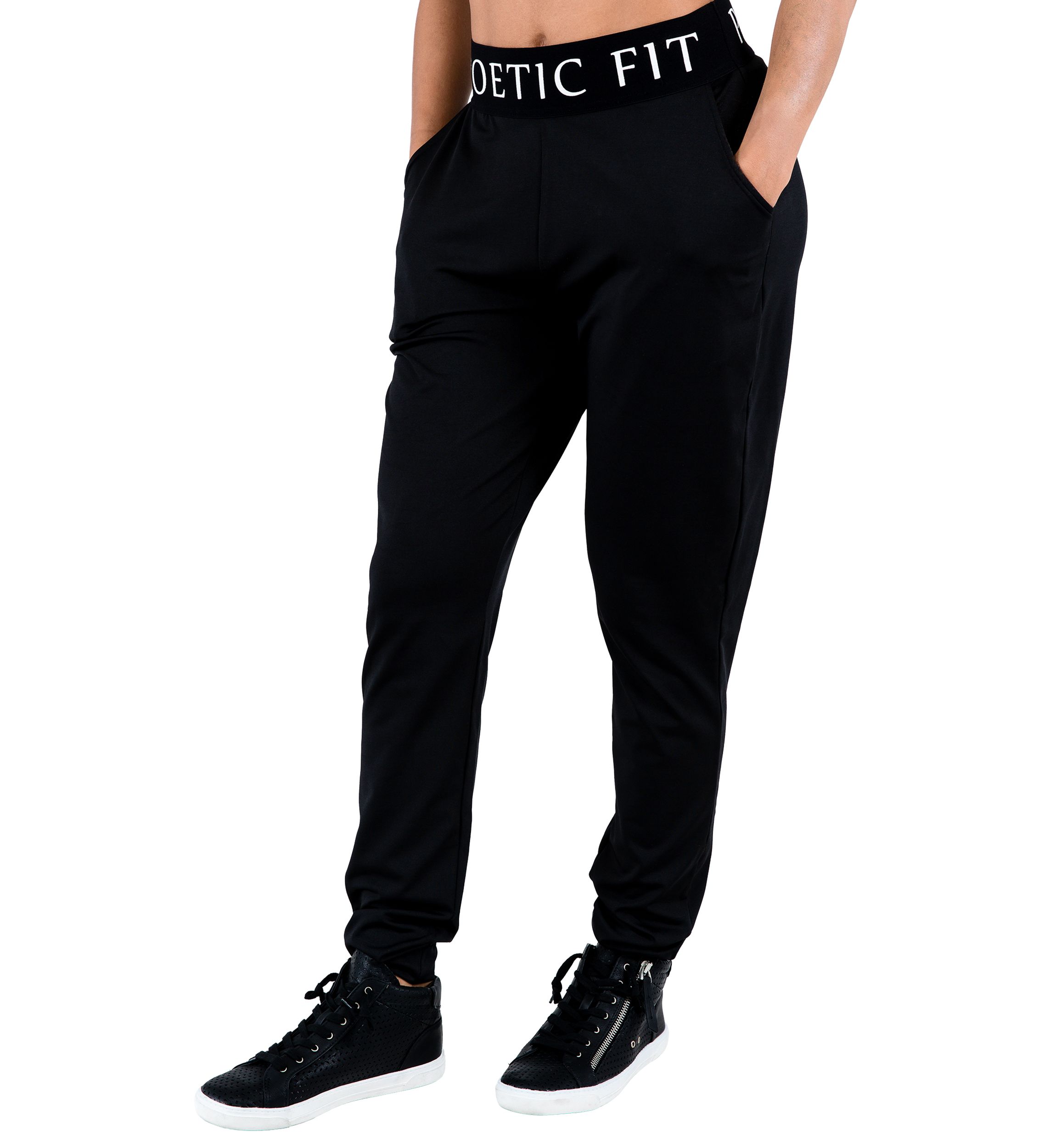 Poetic Justice Curvy Womens Lex Black Jogger Pants w Pockets