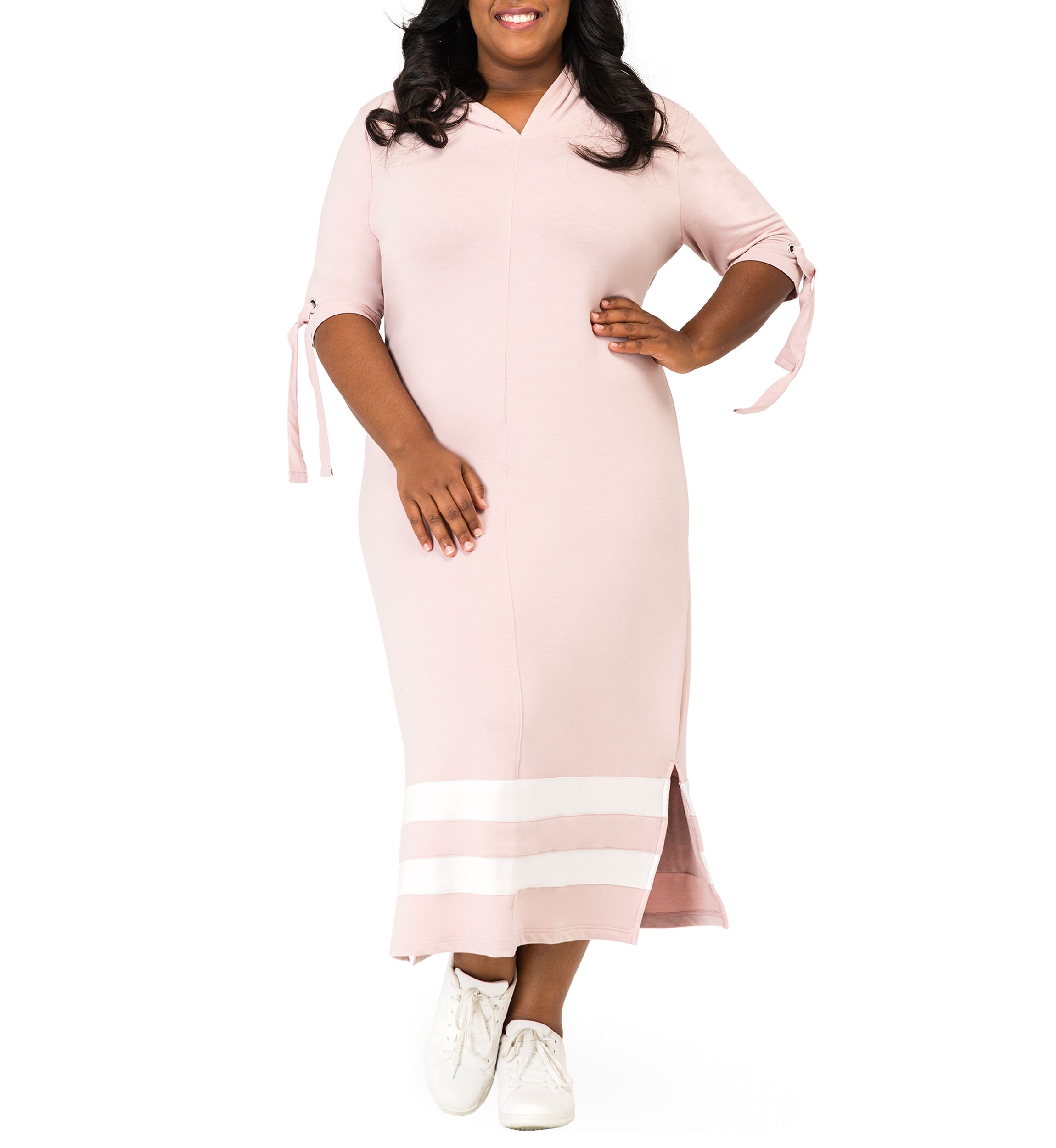 Rima Hooded Maxi Back Cut Out Side Slit Dress 