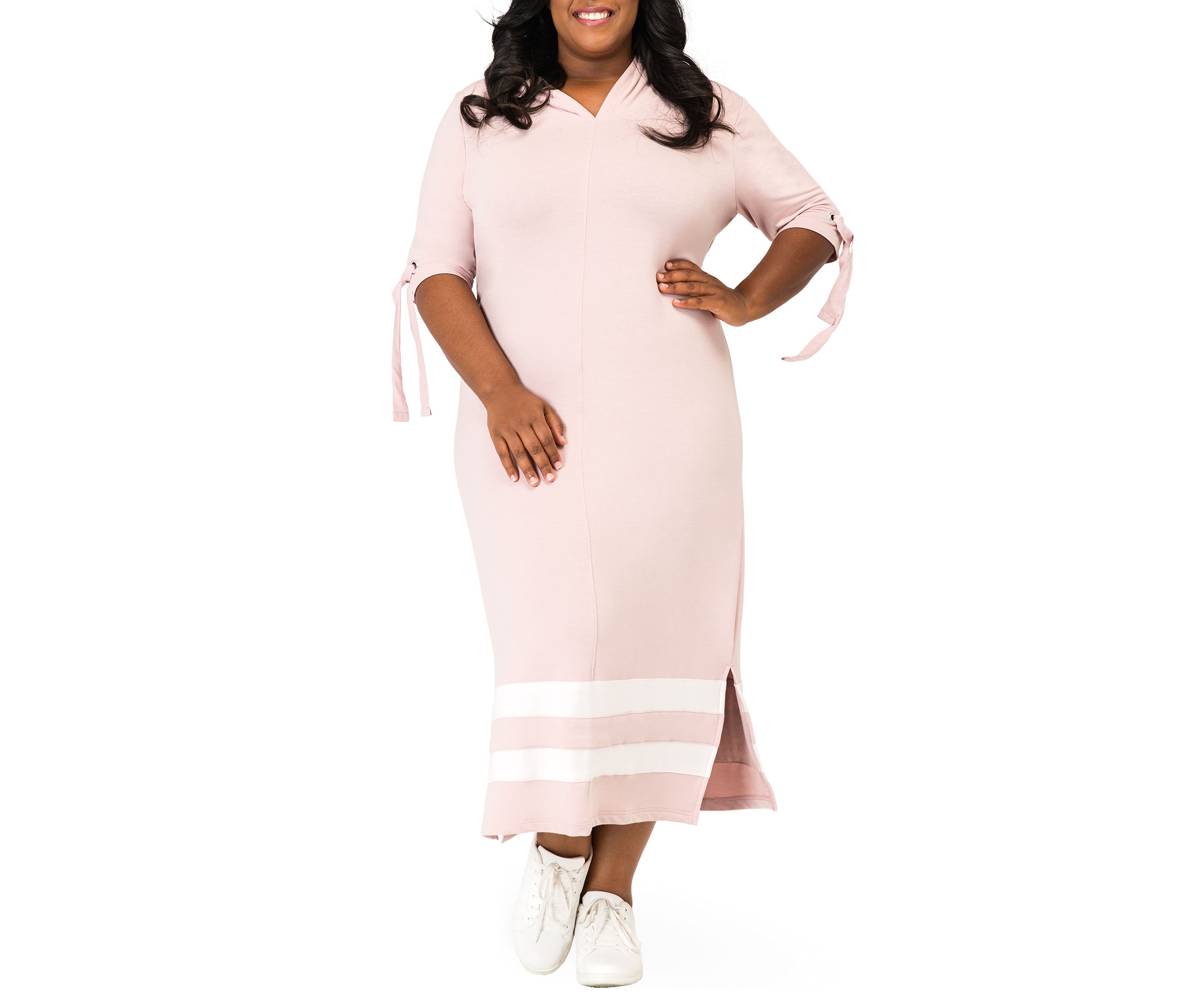 Rima Hooded Maxi Back Cut Out Side Slit Dress 