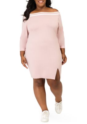 Poetic Justice Plus Size Curvy Women's Mauve Atheletic Stripe Knee-Length Dress, 3X